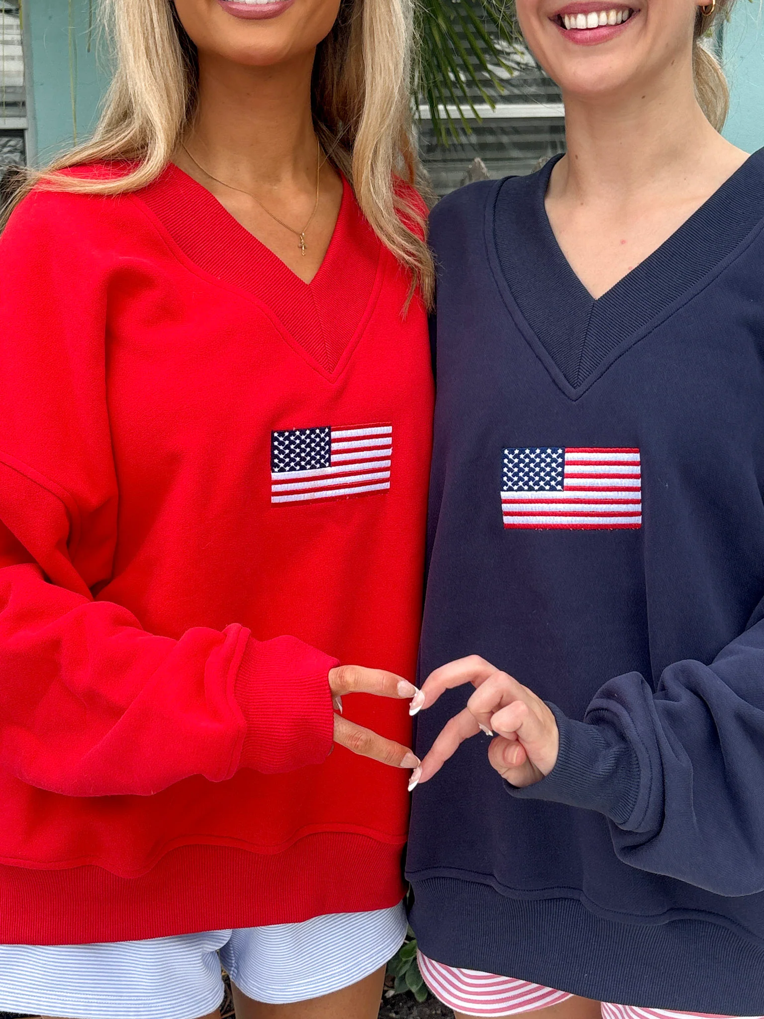 American Flag Embroider V-Neck Sweatshirt - Image 14