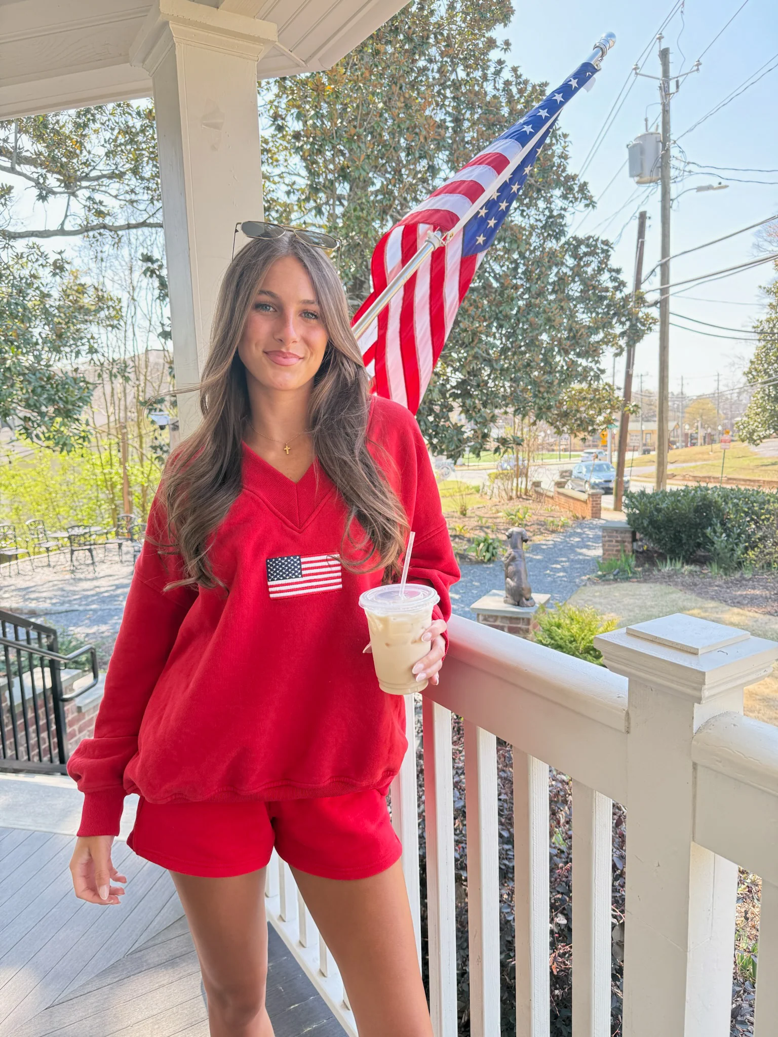 American Flag Embroider V-Neck Sweatshirt - Image 16