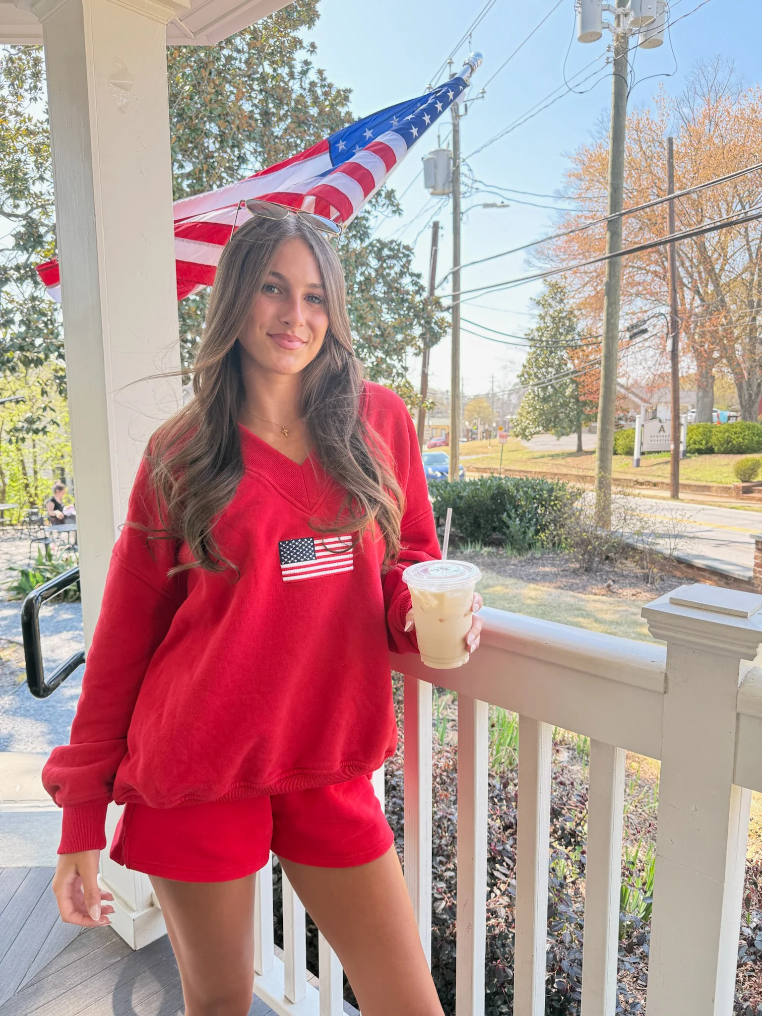American Flag Embroider V-Neck Sweatshirt - Image 17