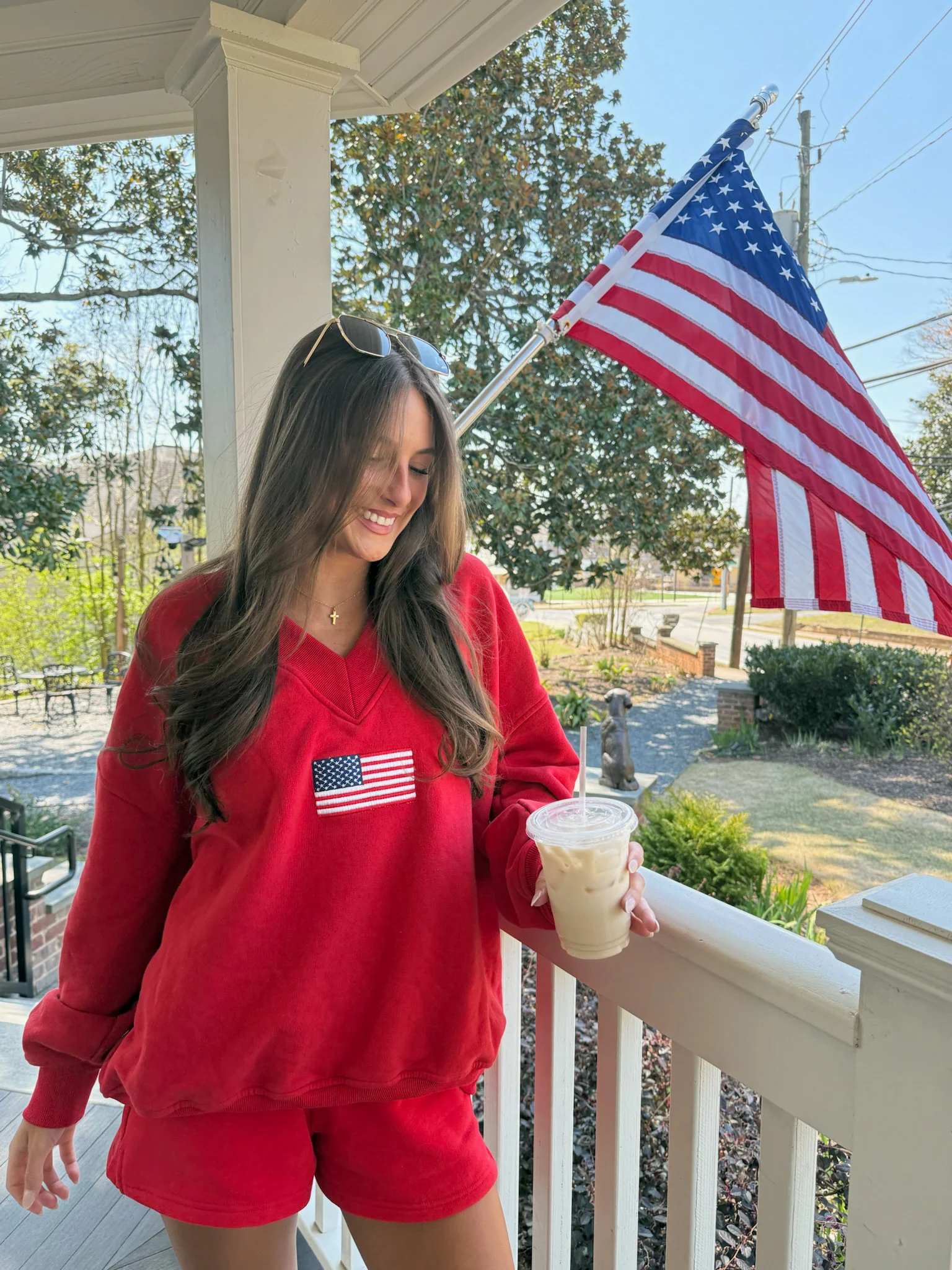 American Flag Embroider V-Neck Sweatshirt - Image 20