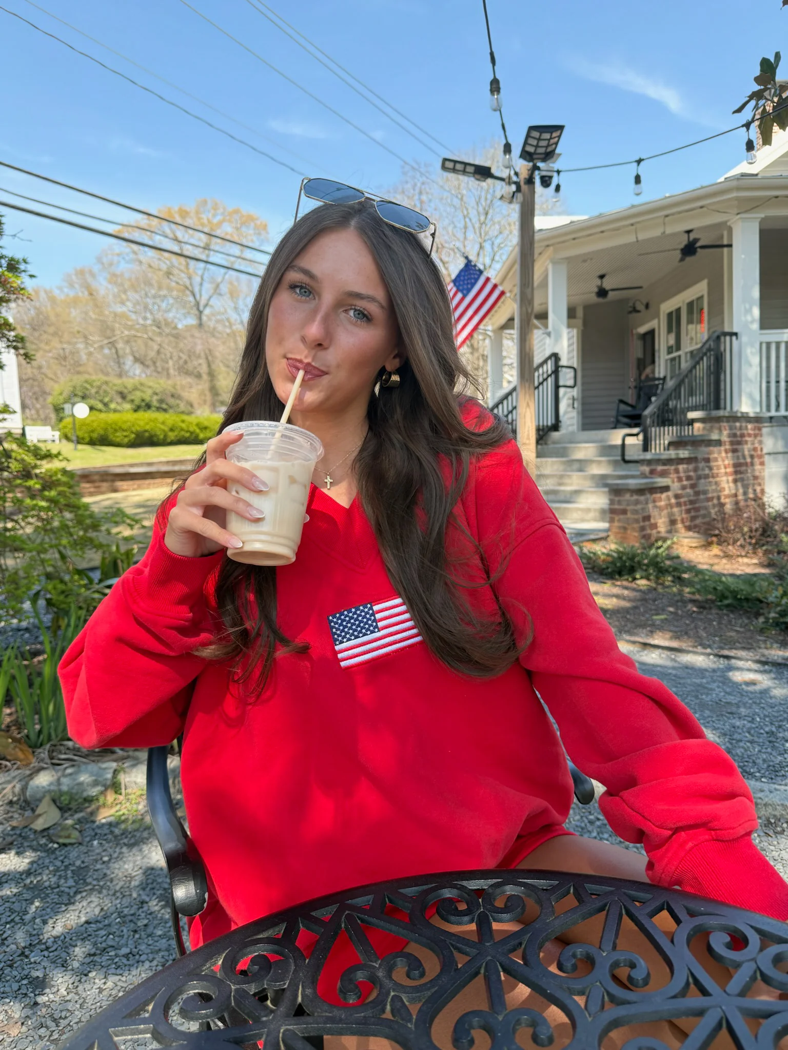 American Flag Embroider V-Neck Sweatshirt - Image 23