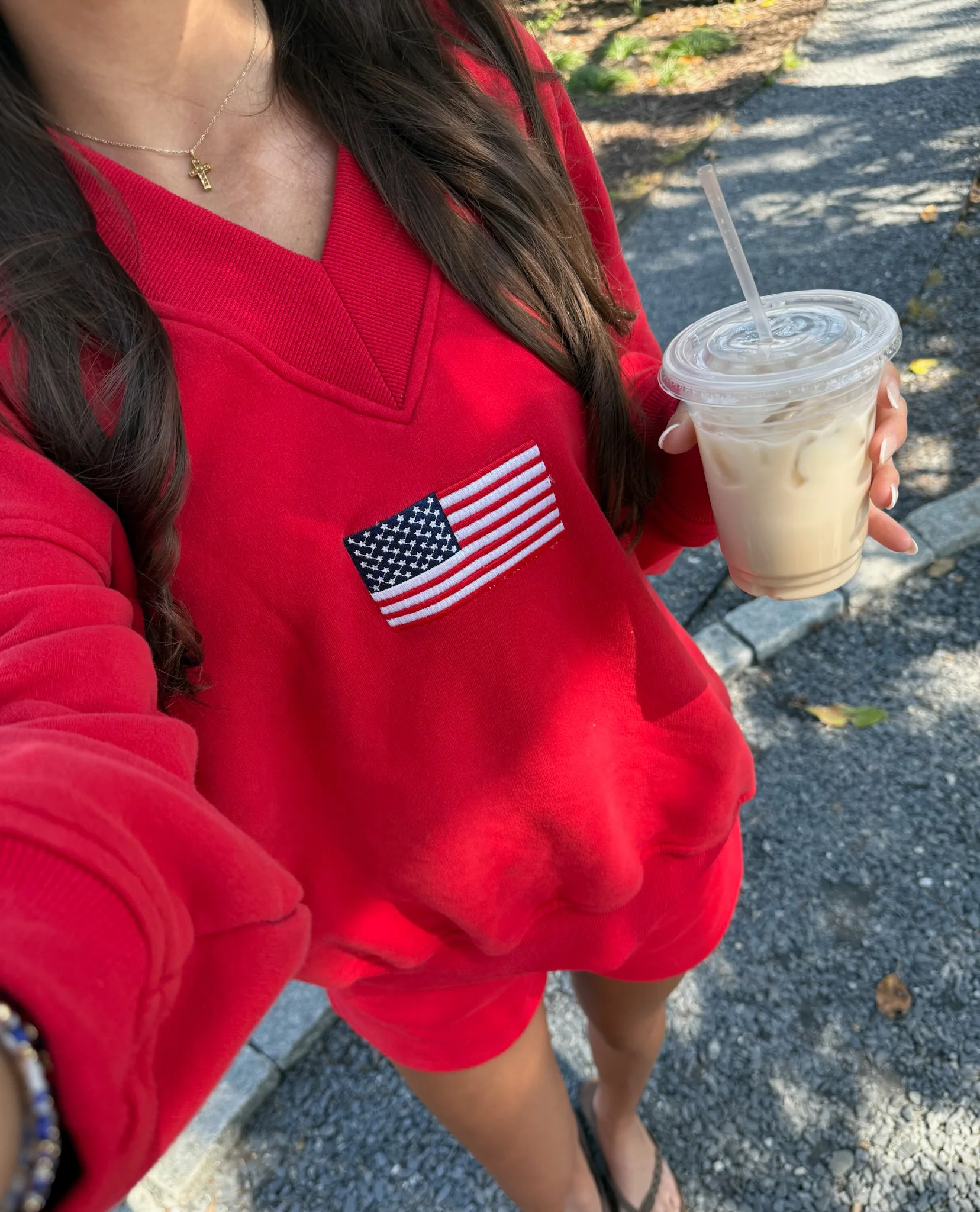 American Flag Embroider V-Neck Sweatshirt - Image 24