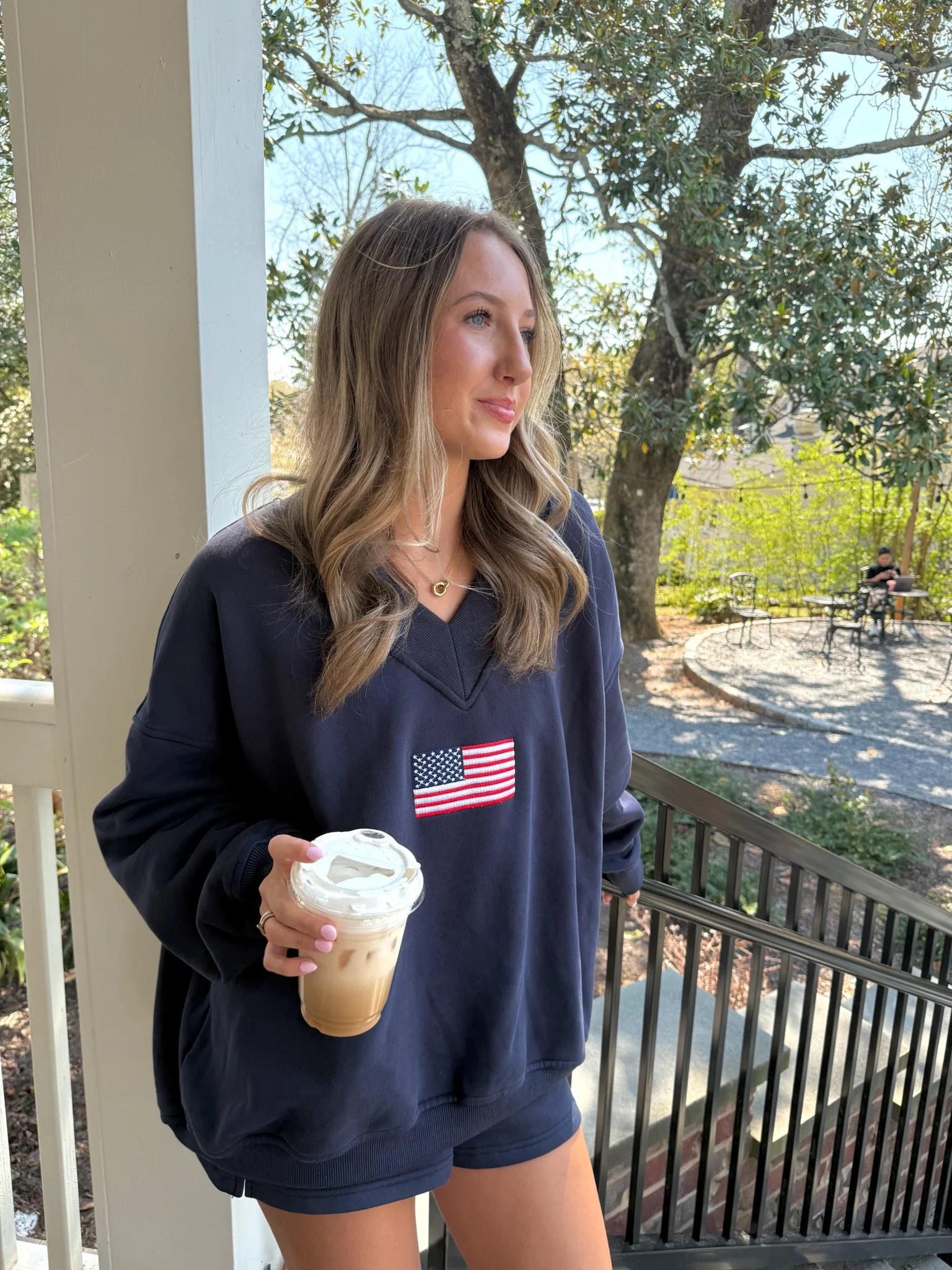 American Flag Embroider V-Neck Sweatshirt - Image 25