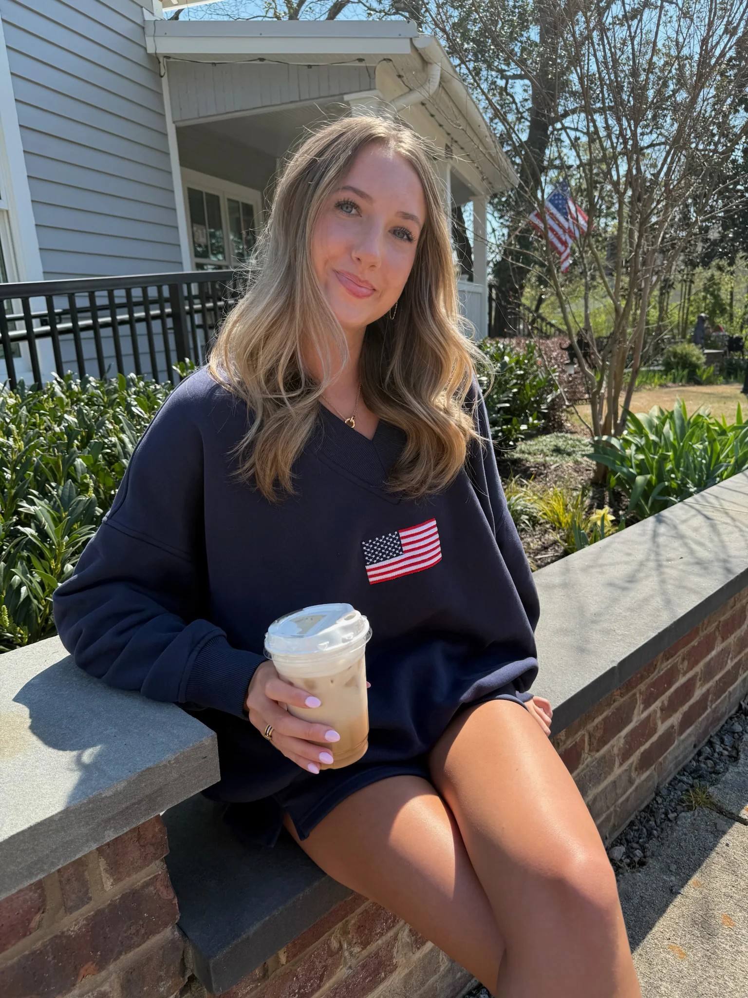 American Flag Embroider V-Neck Sweatshirt - Image 26