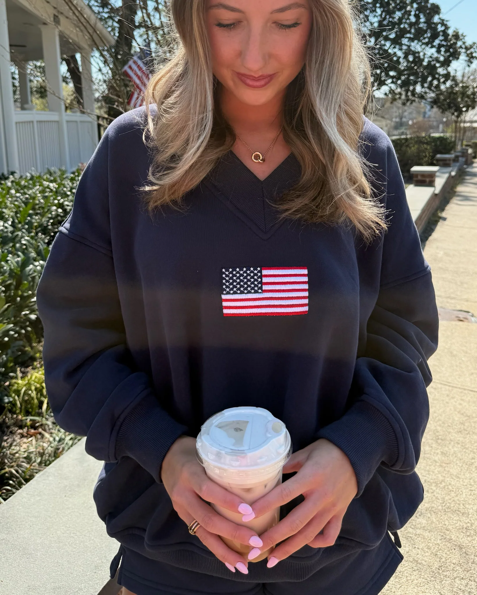 American Flag Embroider V-Neck Sweatshirt - Image 28