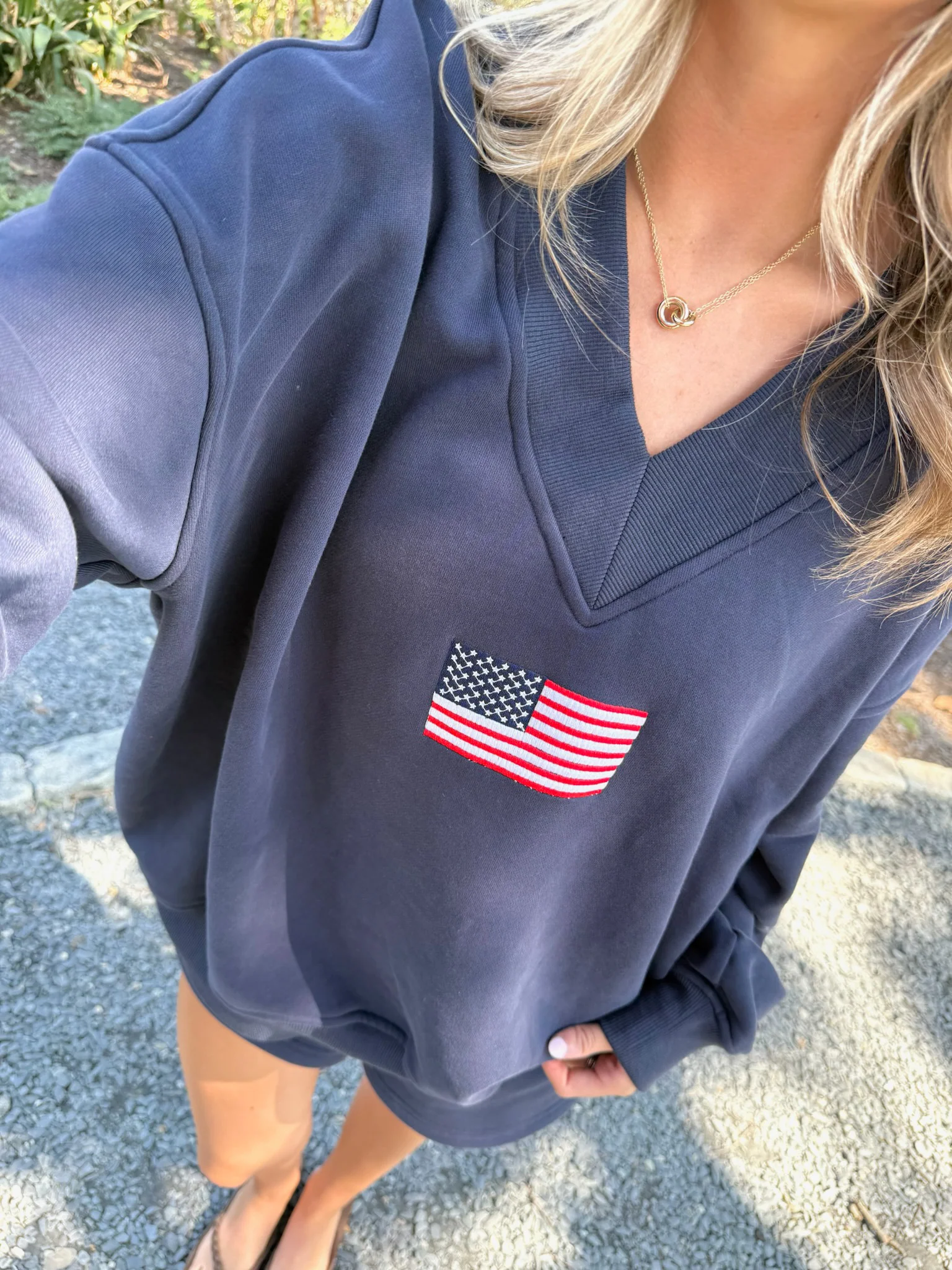 American Flag Embroider V-Neck Sweatshirt - Image 29