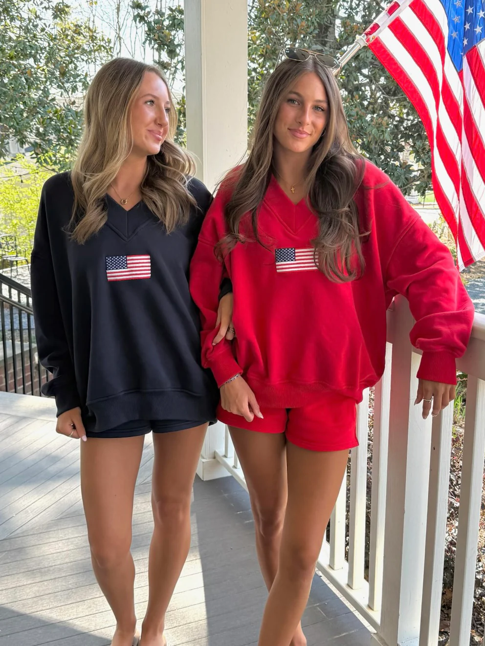 American Flag Embroider V-Neck Sweatshirt - Image 33