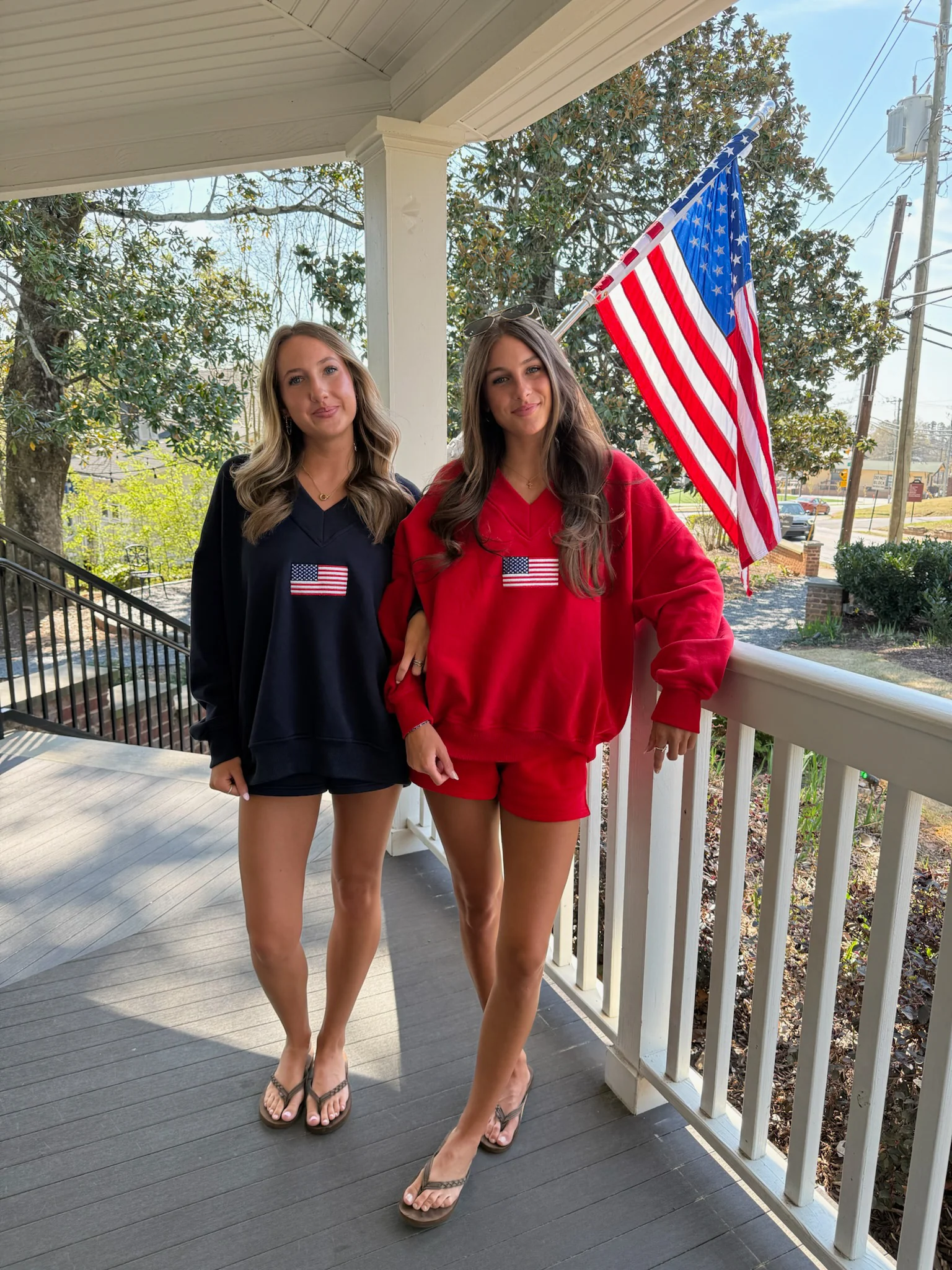 American Flag Embroider V-Neck Sweatshirt - Image 34