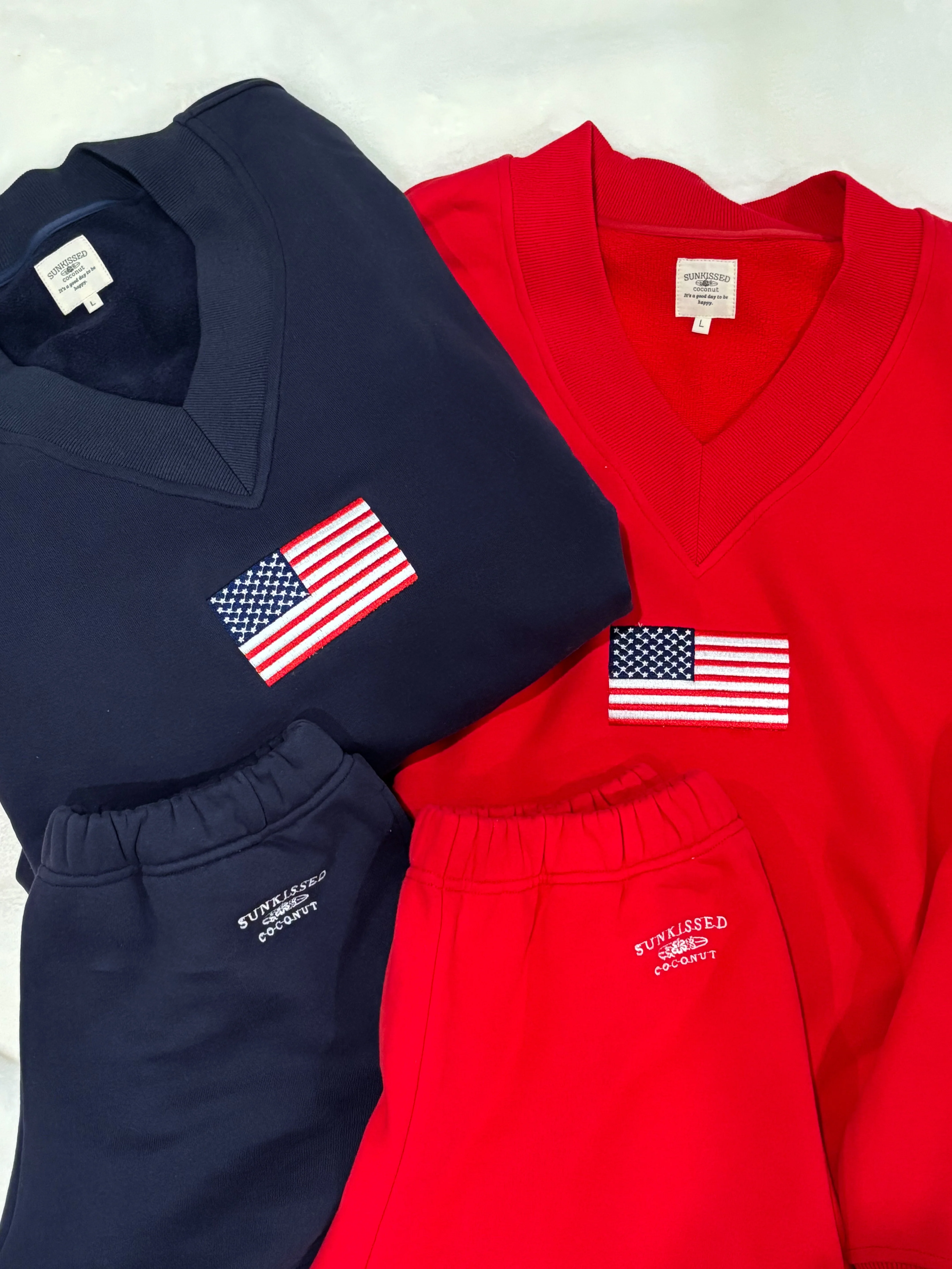 American Flag Embroider V-Neck Sweatshirt - Image 35
