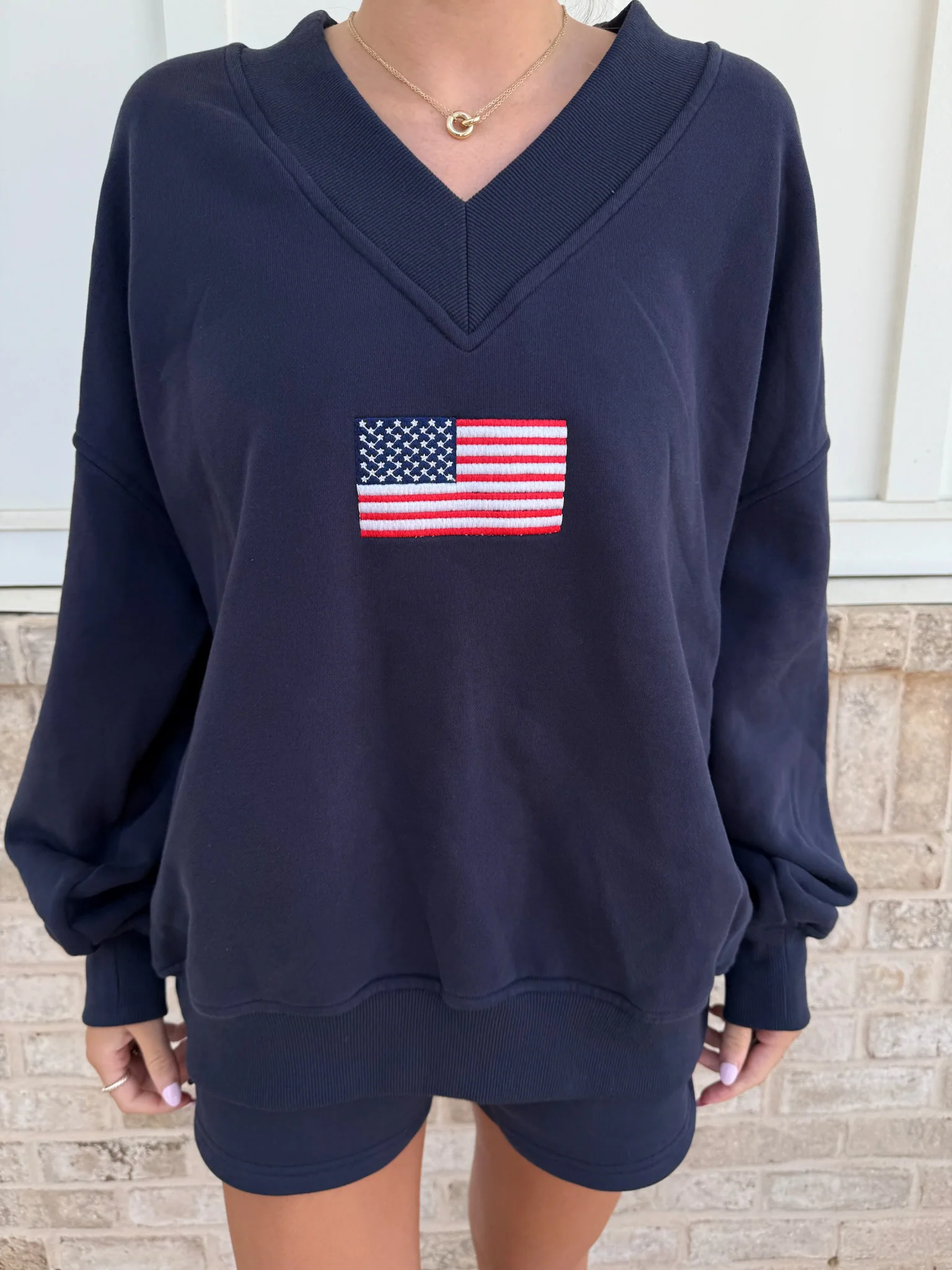 American Flag Embroider V-Neck Sweatshirt - Image 5