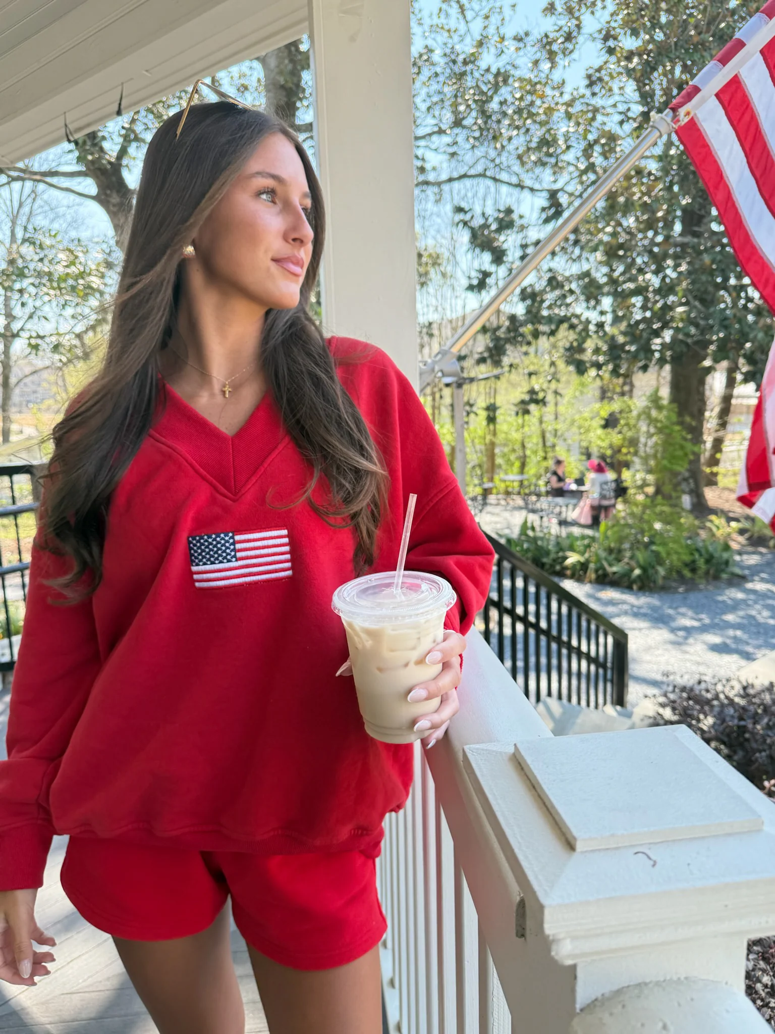 American Flag Embroider V-Neck Sweatshirt - Image 8