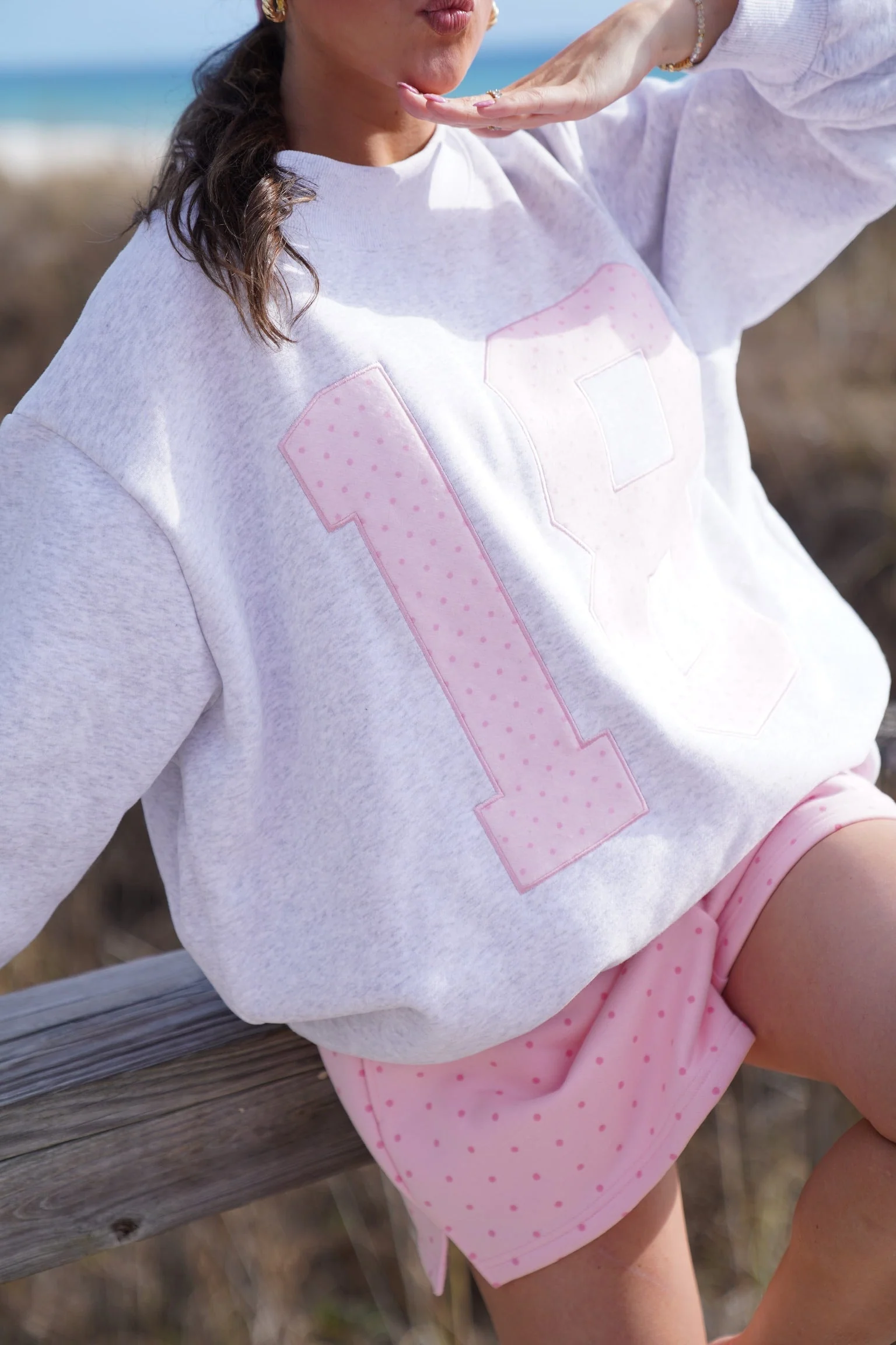 Polka Dot 18 Number Embroider Mockneck Sweatshirt - Image 11