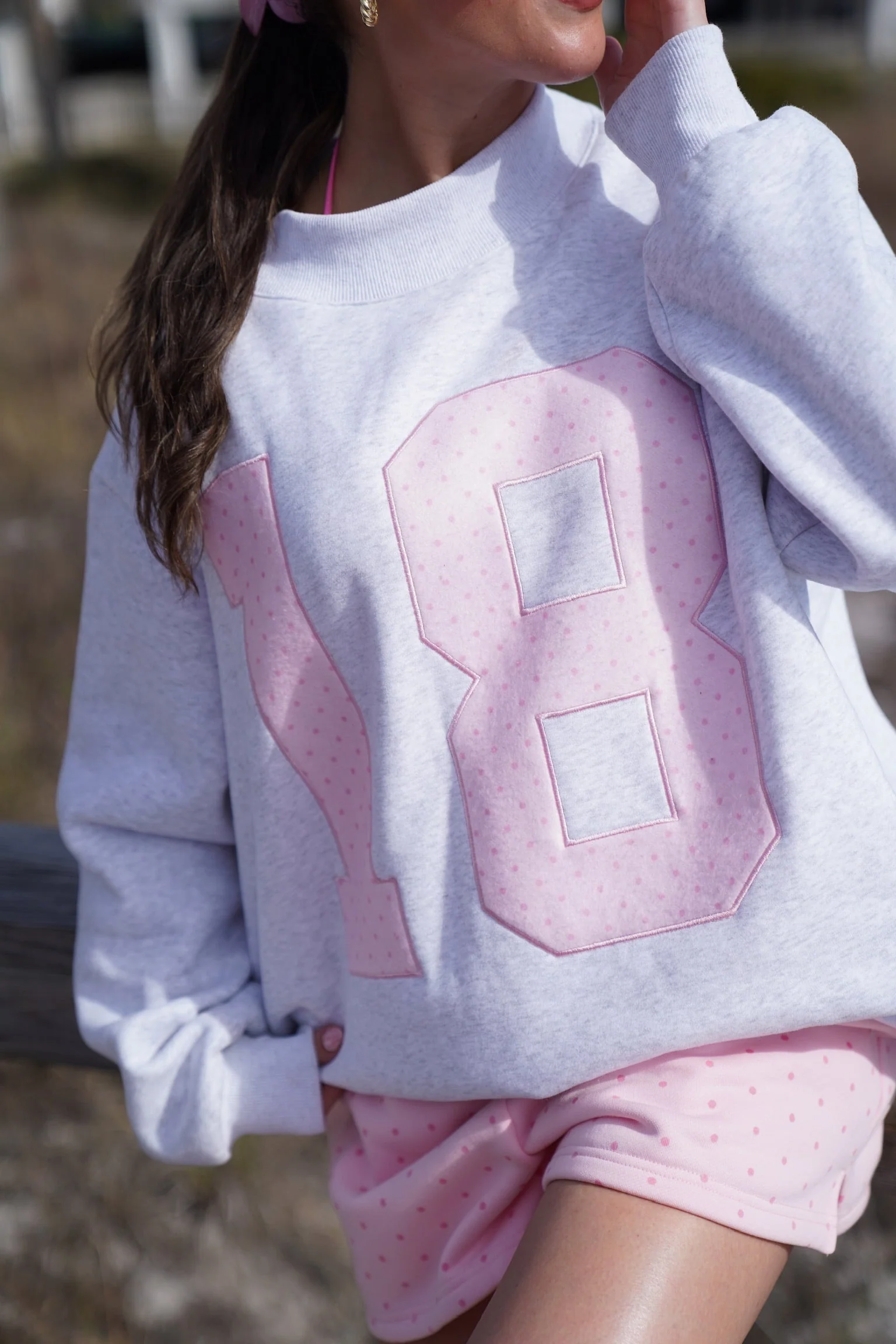 Polka Dot 18 Number Embroider Mockneck Sweatshirt - Image 15