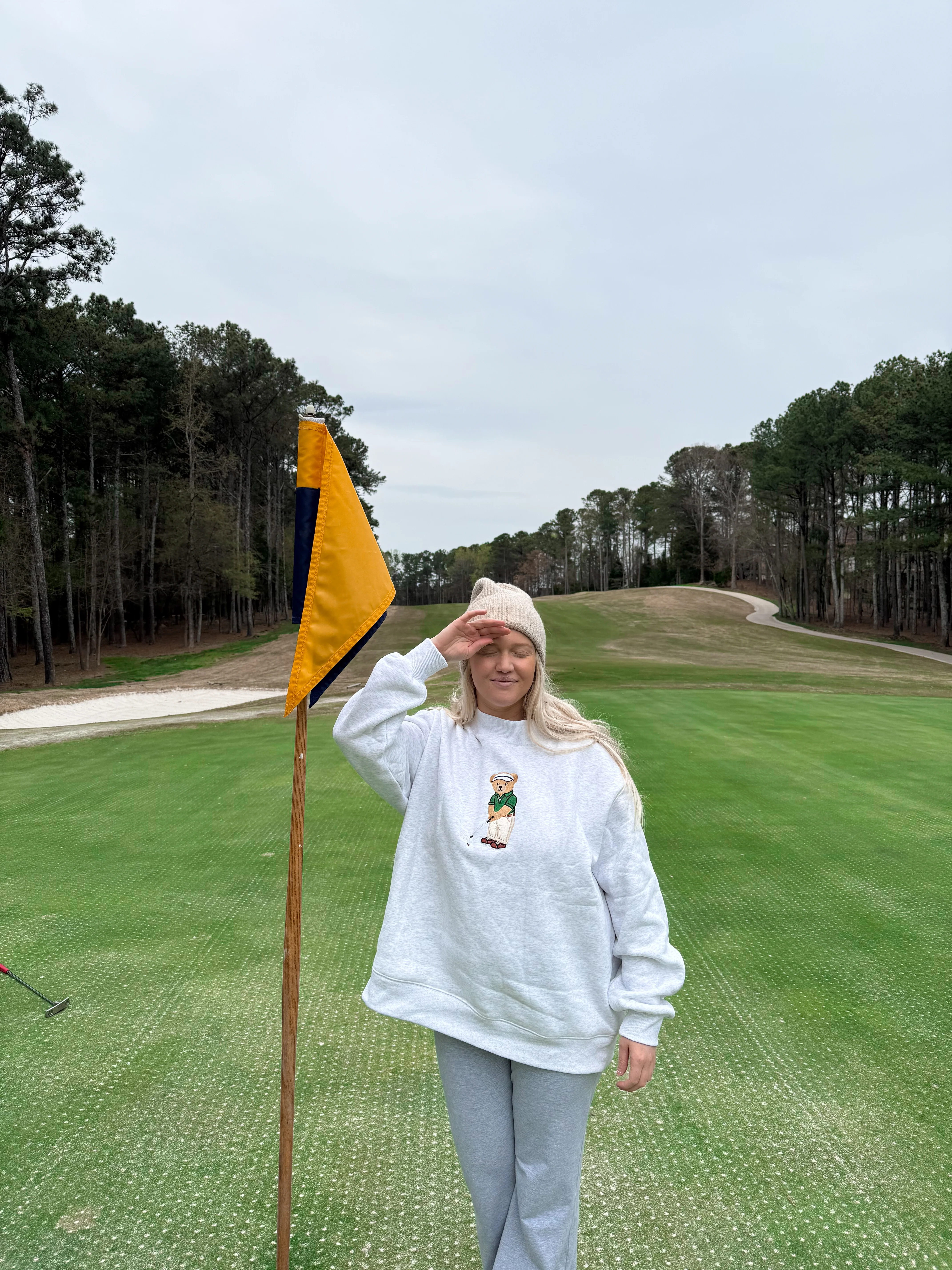 Pearl Grey Classic Teddy Bear Golf Embroider Mockneck Sweatshirt - Image 10