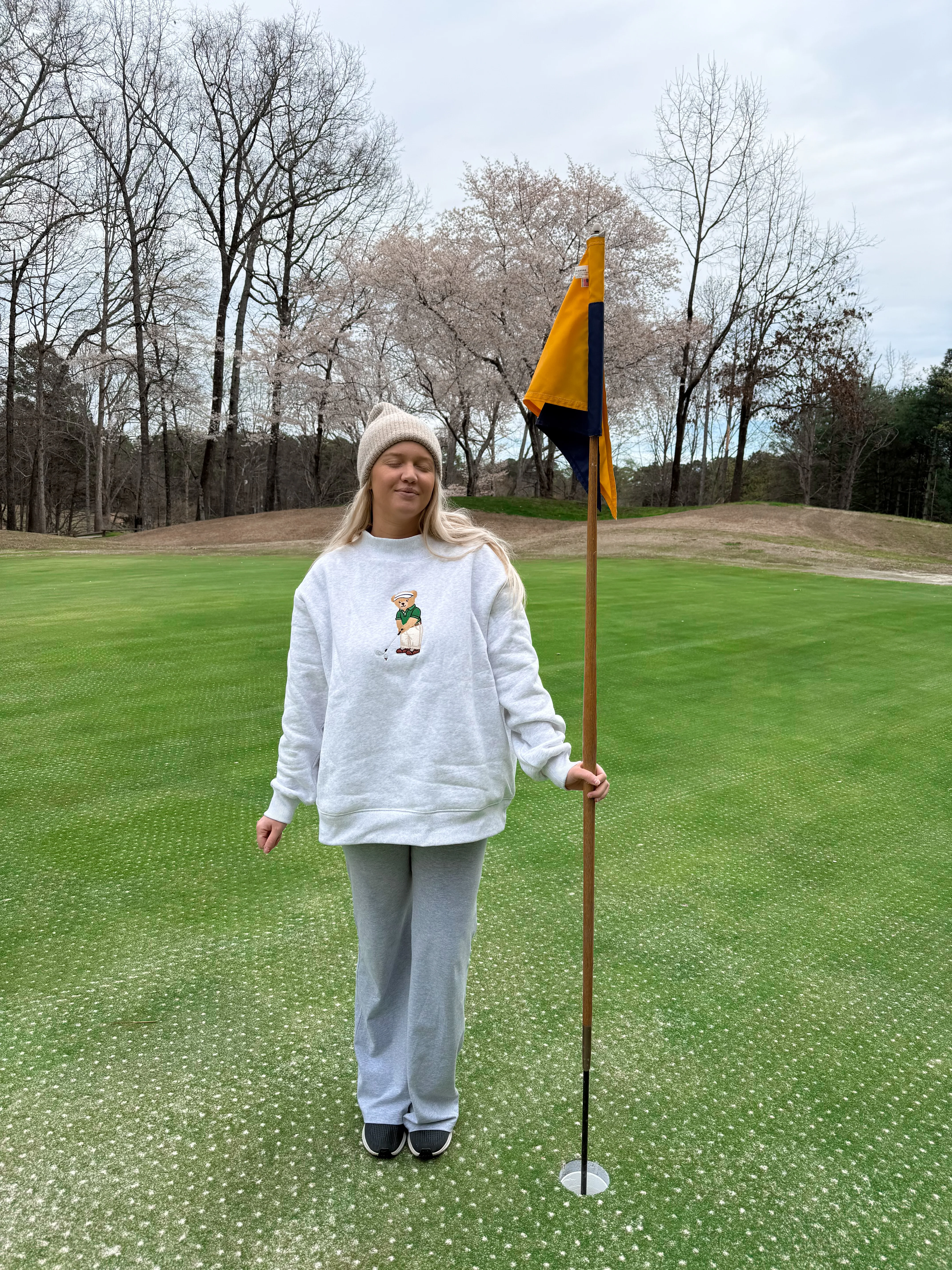 Pearl Grey Classic Teddy Bear Golf Embroider Mockneck Sweatshirt - Image 11