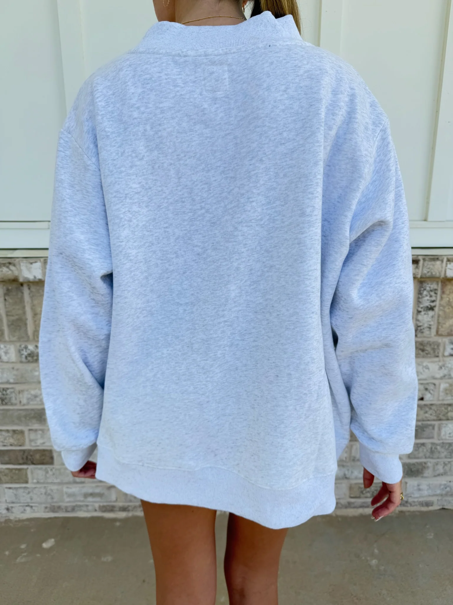 Pearl Grey Classic Teddy Bear Golf Embroider Mockneck Sweatshirt - Image 3