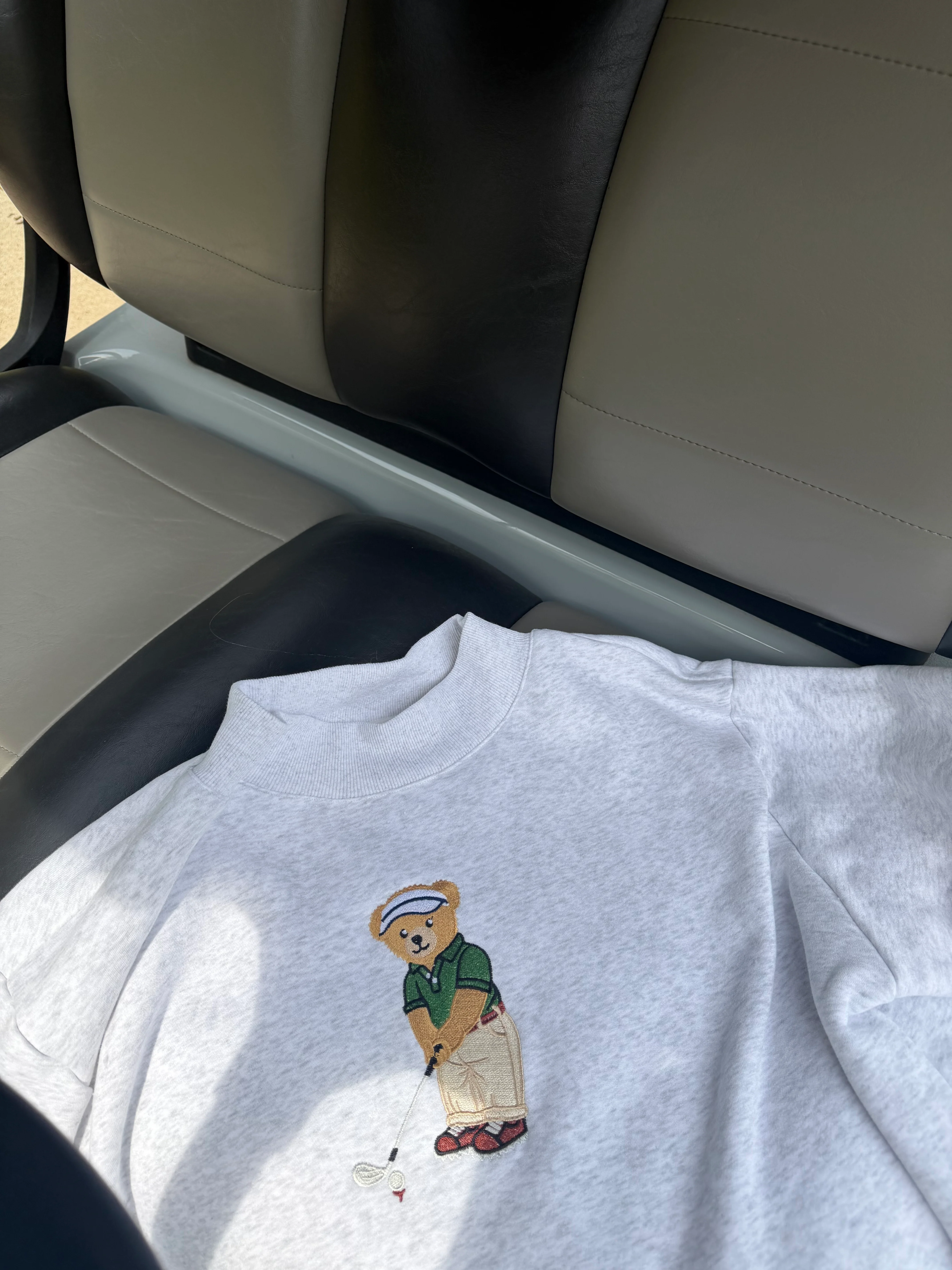 Pearl Grey Classic Teddy Bear Golf Embroider Mockneck Sweatshirt - Image 5