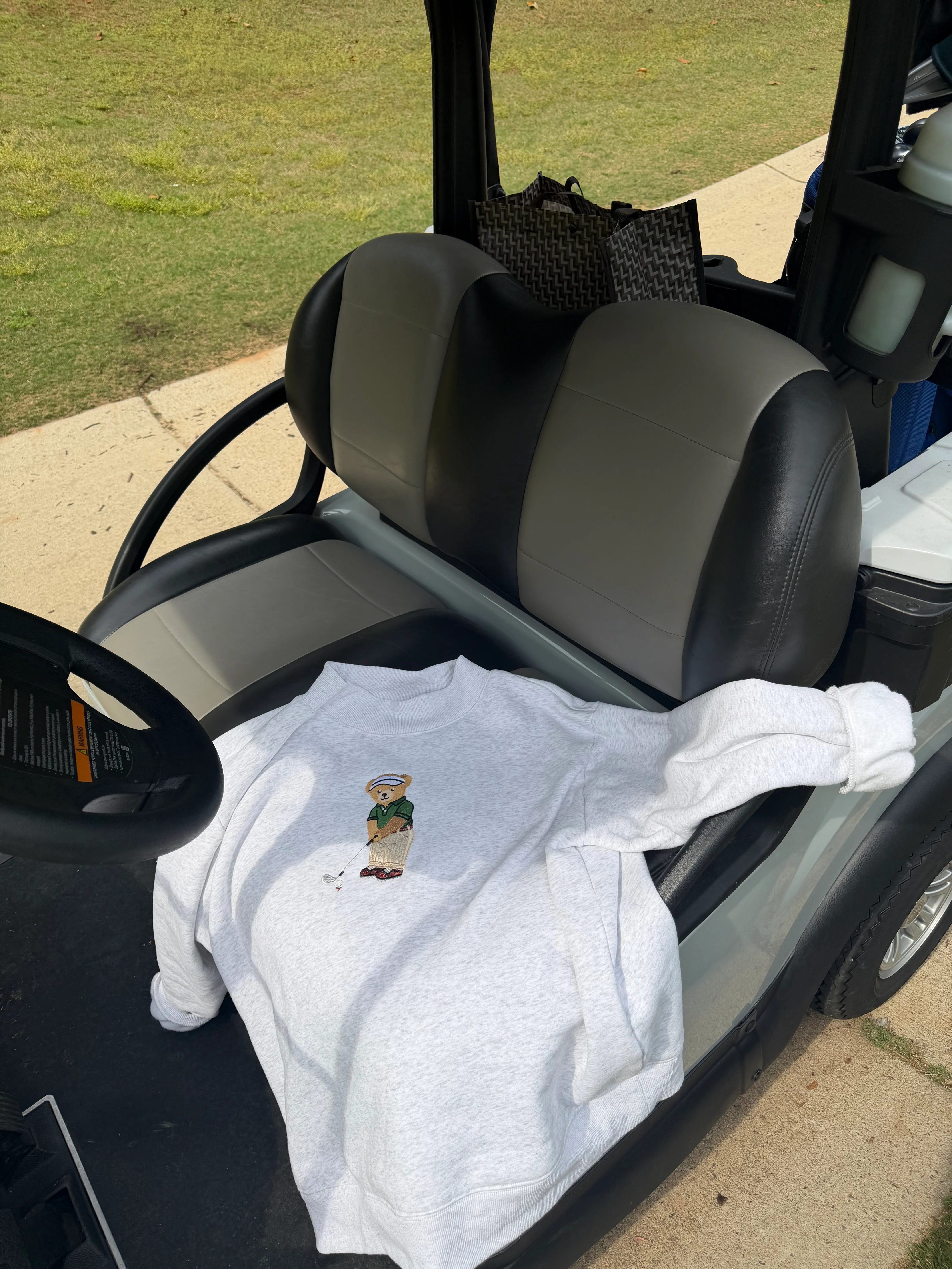 Pearl Grey Classic Teddy Bear Golf Embroider Mockneck Sweatshirt - Image 6