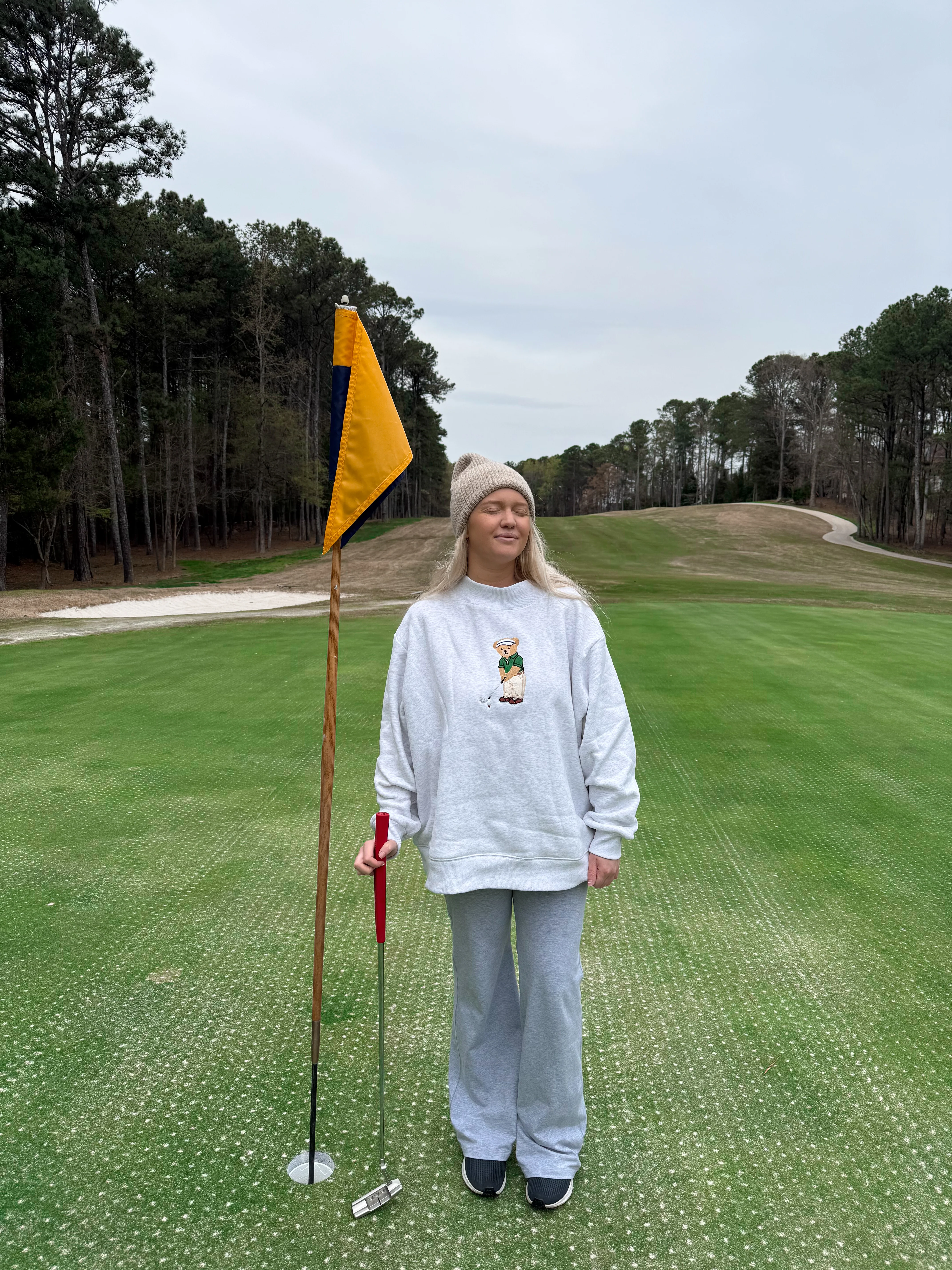 Pearl Grey Classic Teddy Bear Golf Embroider Mockneck Sweatshirt - Image 8