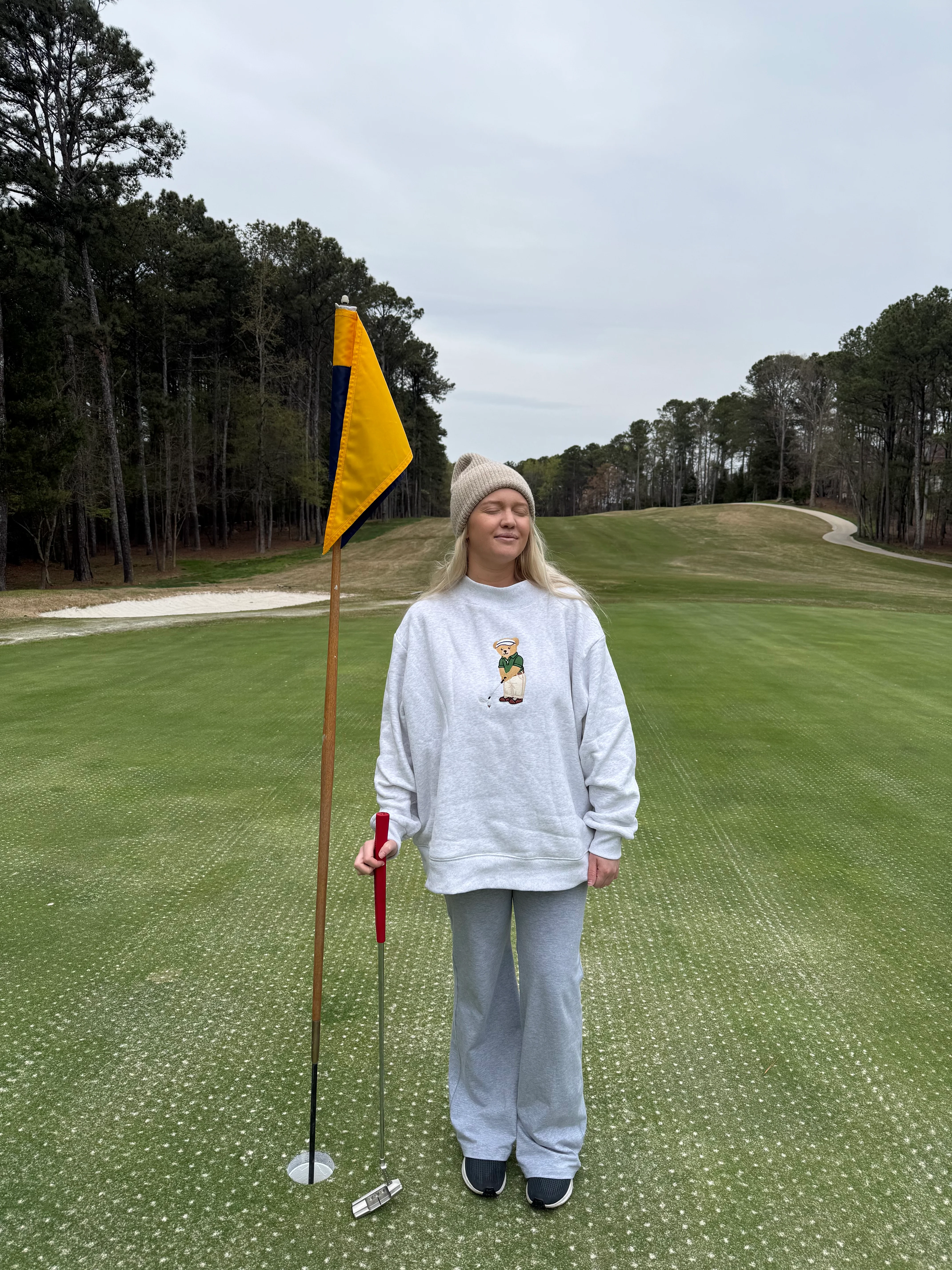 Pearl Grey Classic Teddy Bear Golf Embroider Mockneck Sweatshirt - Image 9