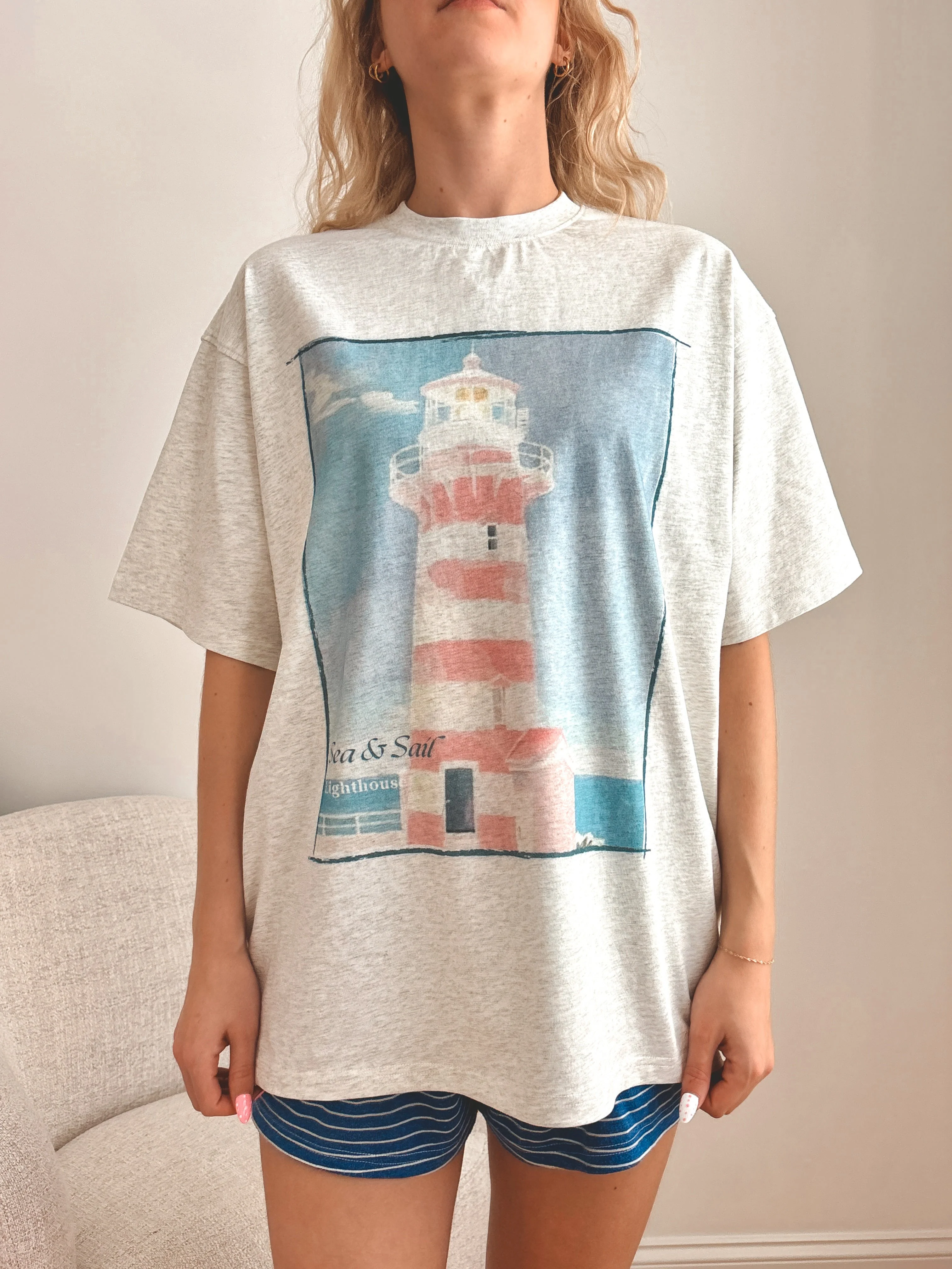 Pearl Grey Coastal Lighthouse Printed Tee - Image 5