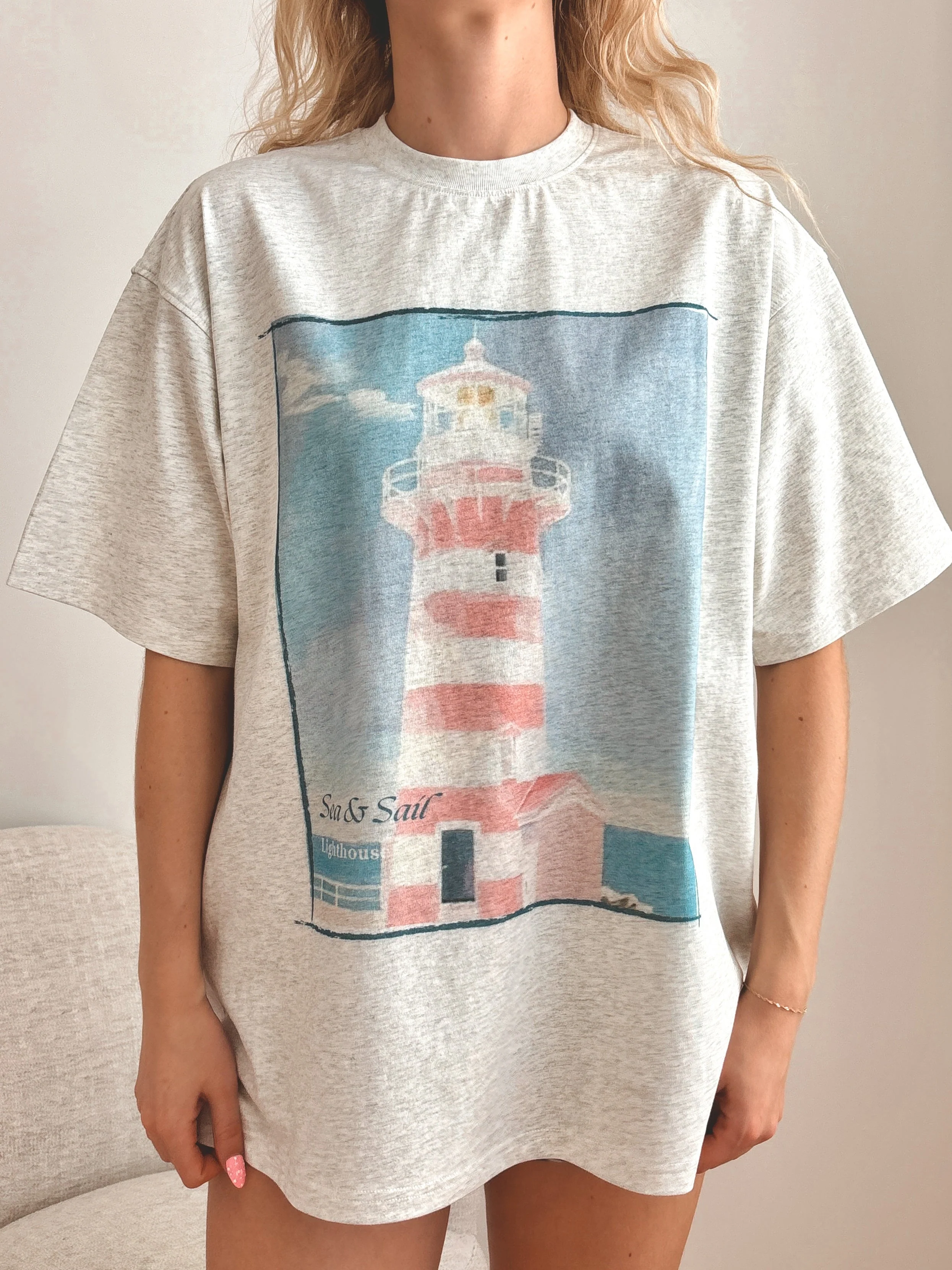 Pearl Grey Coastal Lighthouse Printed Tee - Image 7