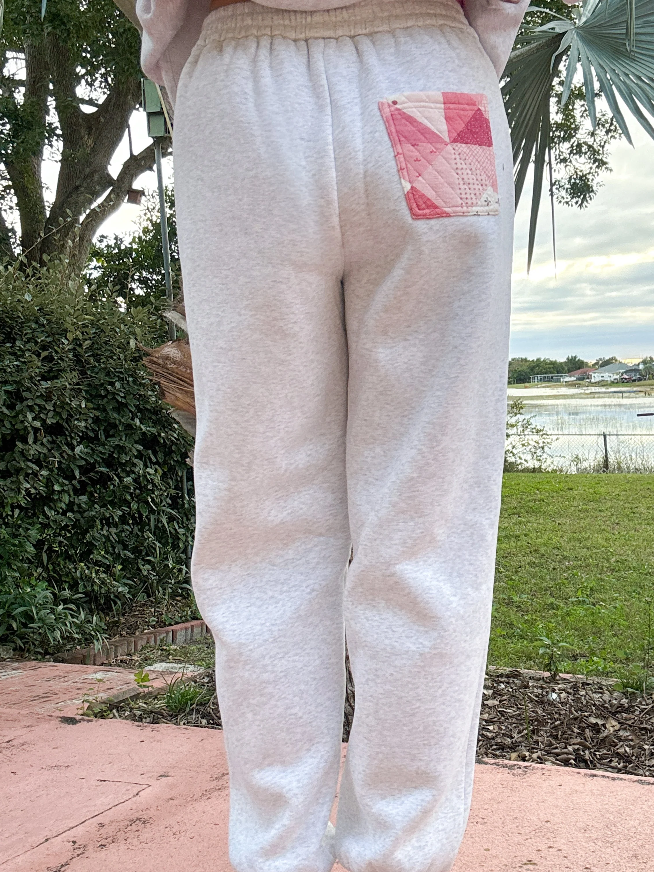 Pearl Grey Gemma Patchwork Quilted Jogger Sweatpants - Image 2
