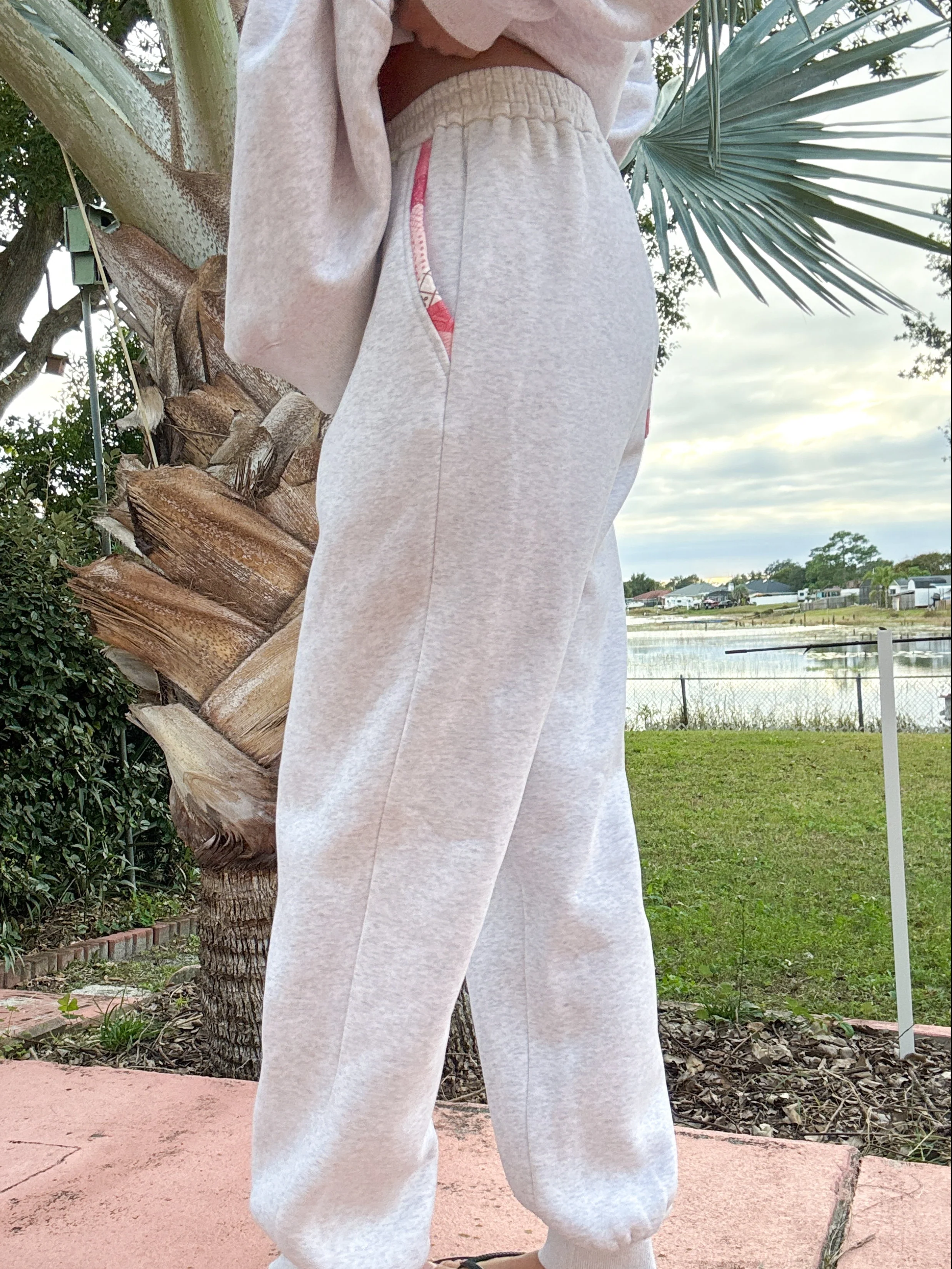 Pearl Grey Gemma Patchwork Quilted Jogger Sweatpants - Image 3