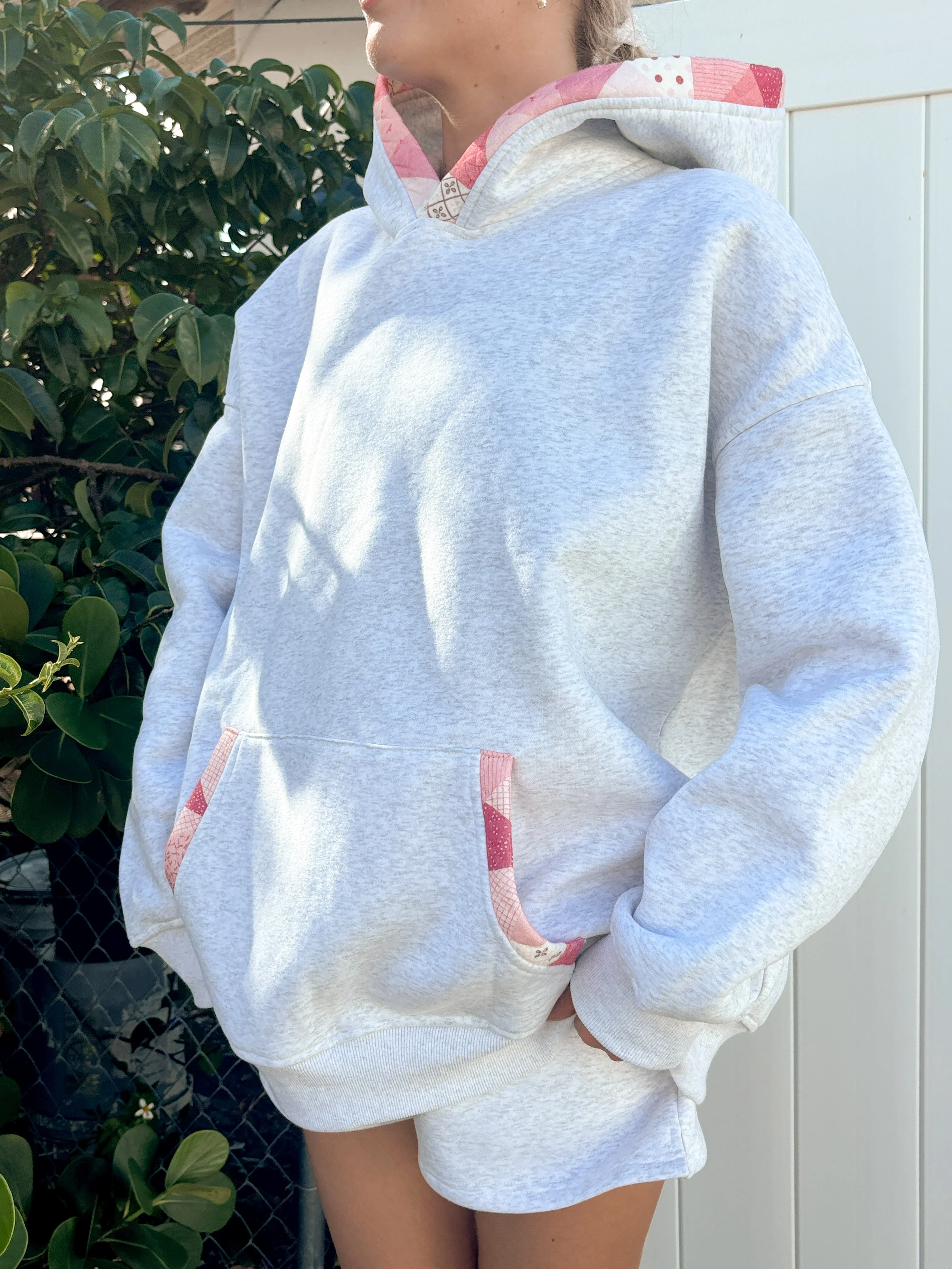 Pearl Grey Gemma Patchwork Quilted Hoodie - Image 2