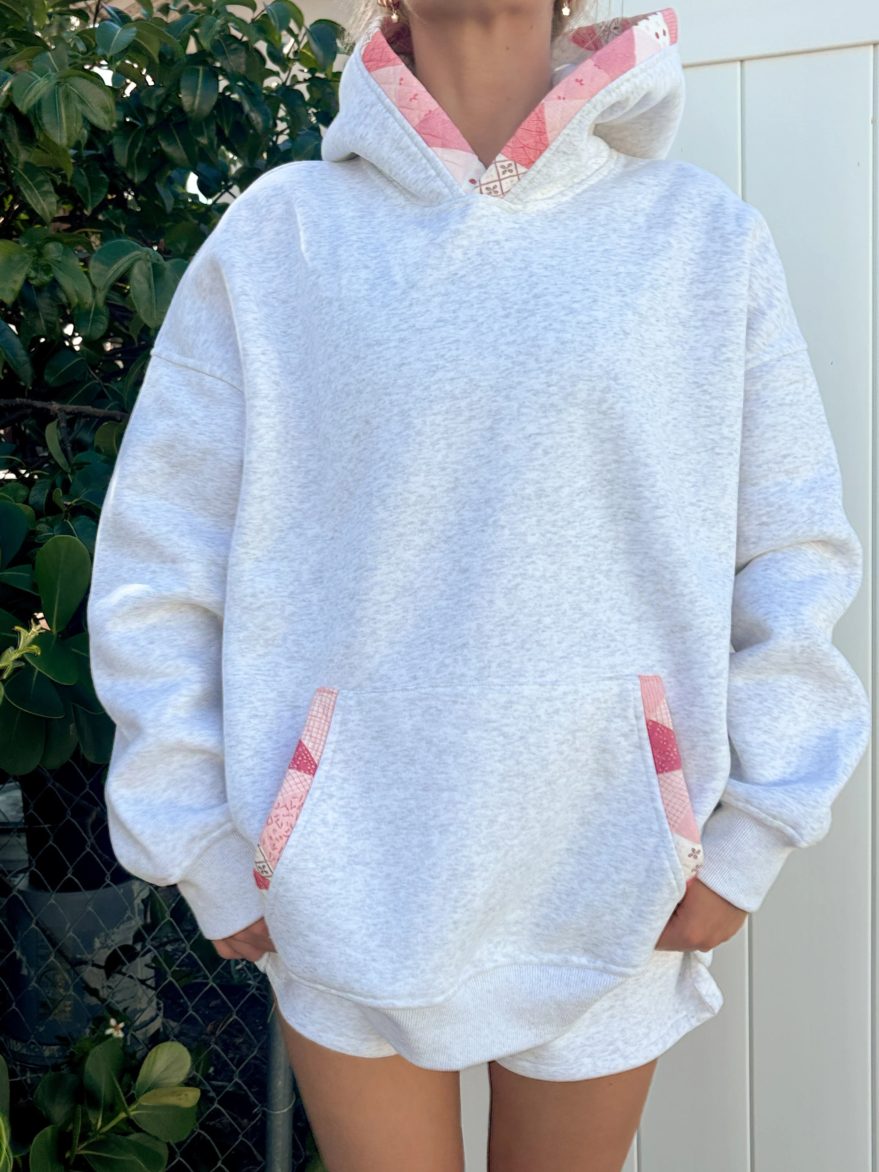 Pearl Grey Gemma Patchwork Quilted Hoodie - Image 3