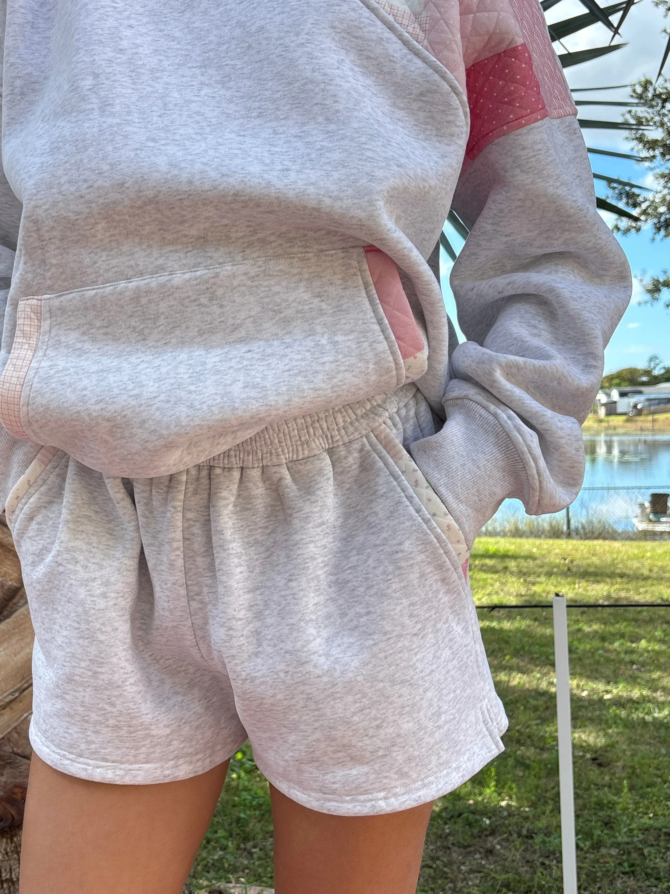 Pearl Grey Margo Patchwork Quilted Shorts - Image 11