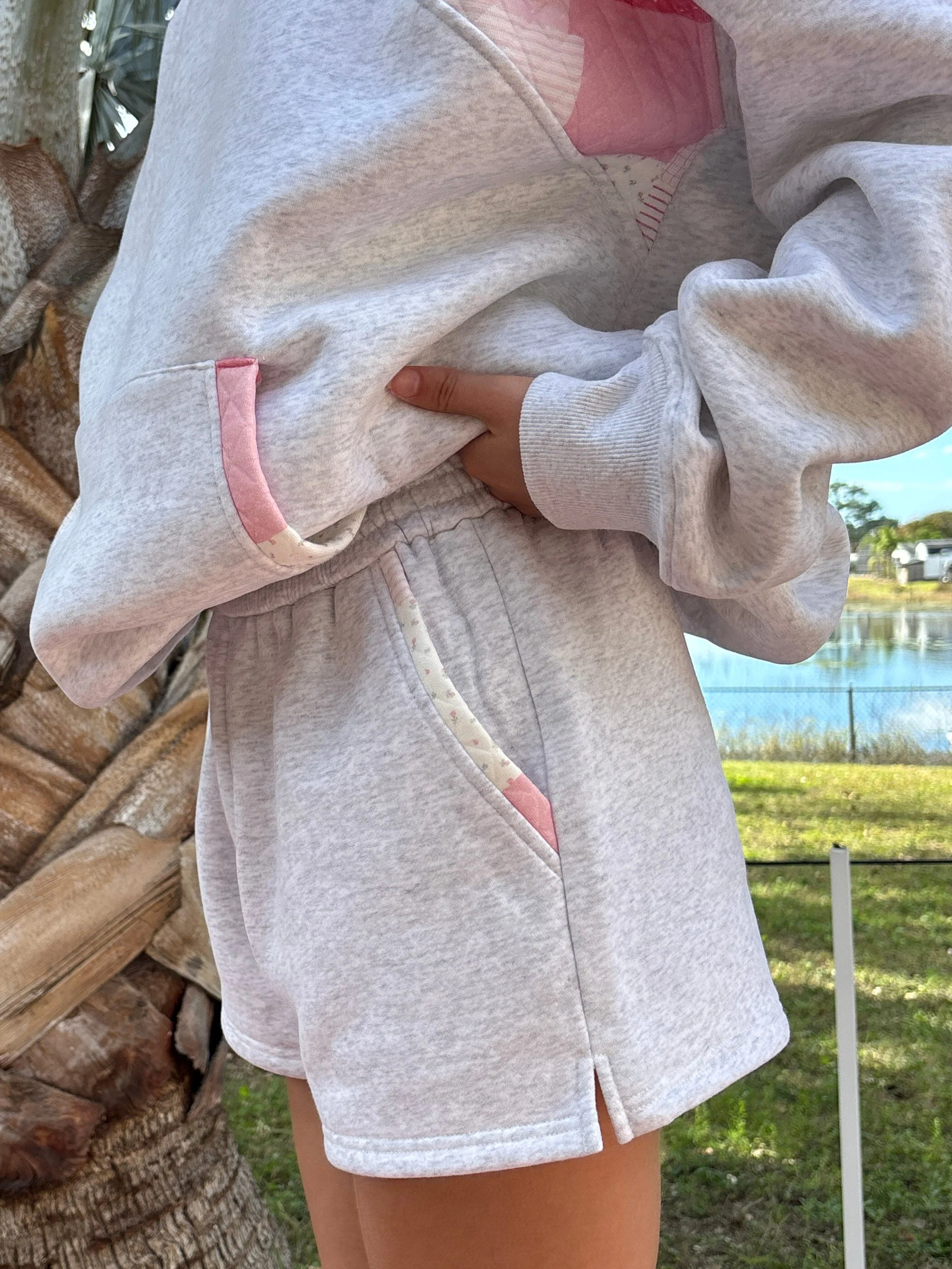 Pearl Grey Margo Patchwork Quilted Shorts - Image 2