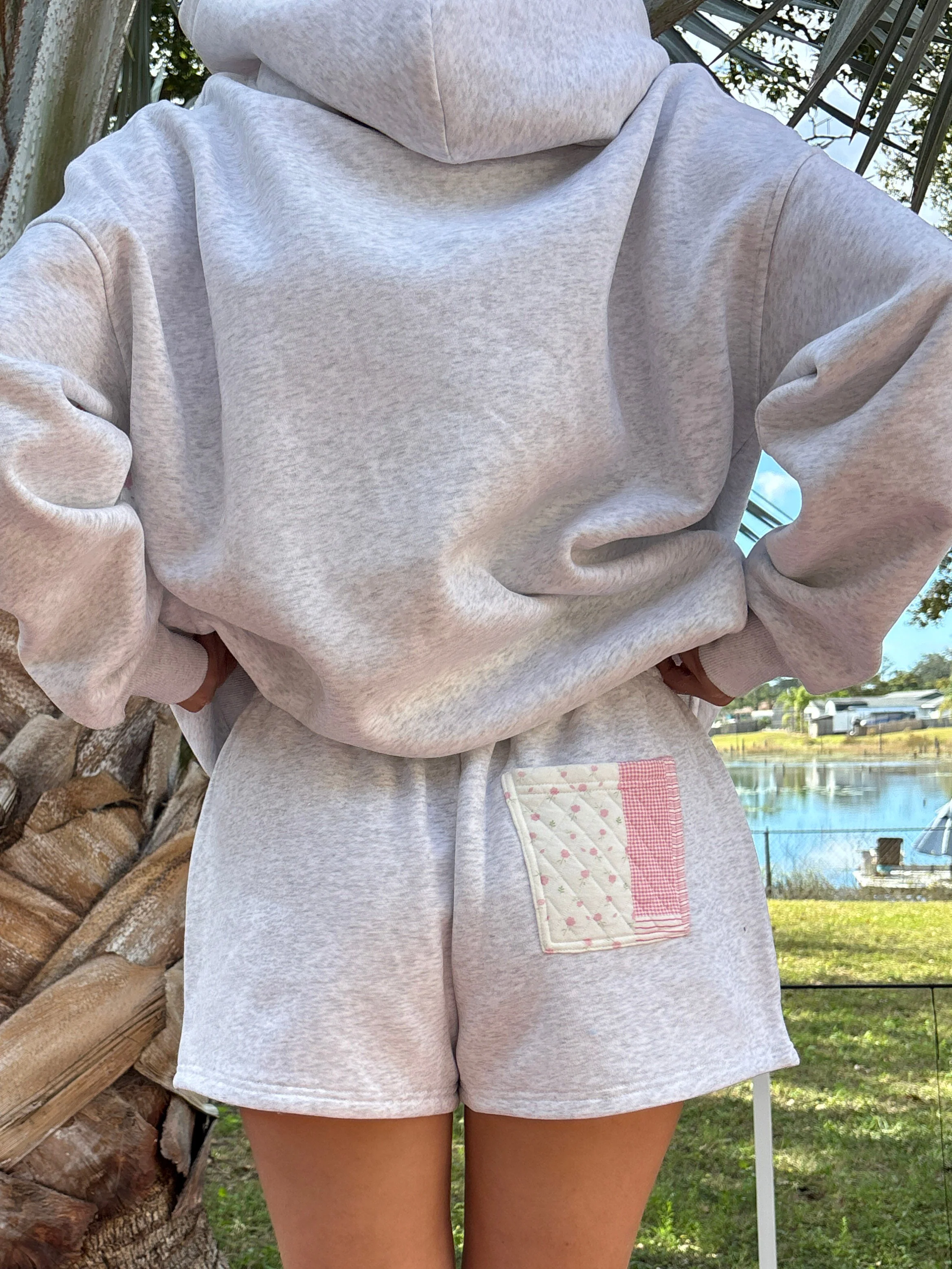 Pearl Grey Margo Patchwork Quilted Shorts - Image 3