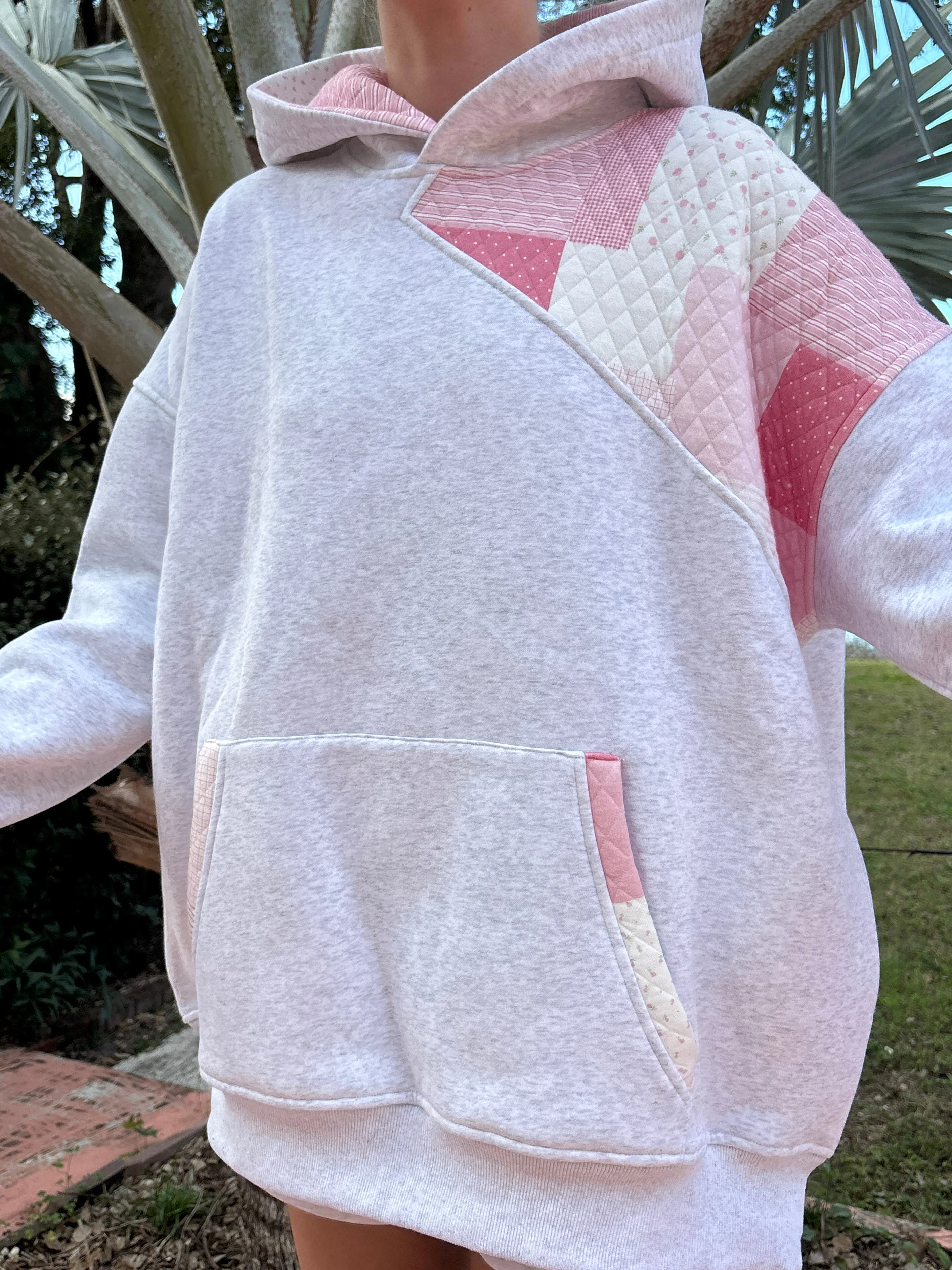 Pearl Grey Margo Quilted Patchwork Hoodie - Image 10