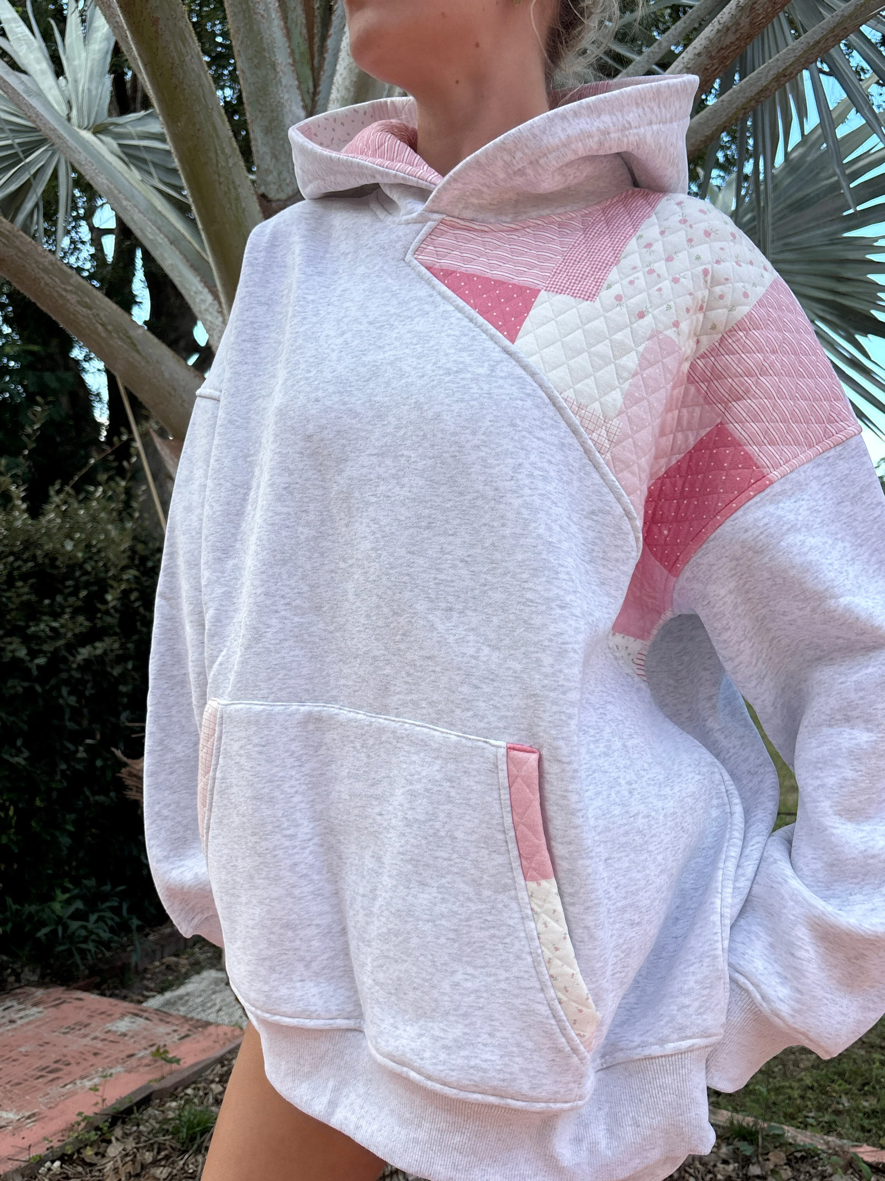 Pearl Grey Margo Quilted Patchwork Hoodie - Image 11