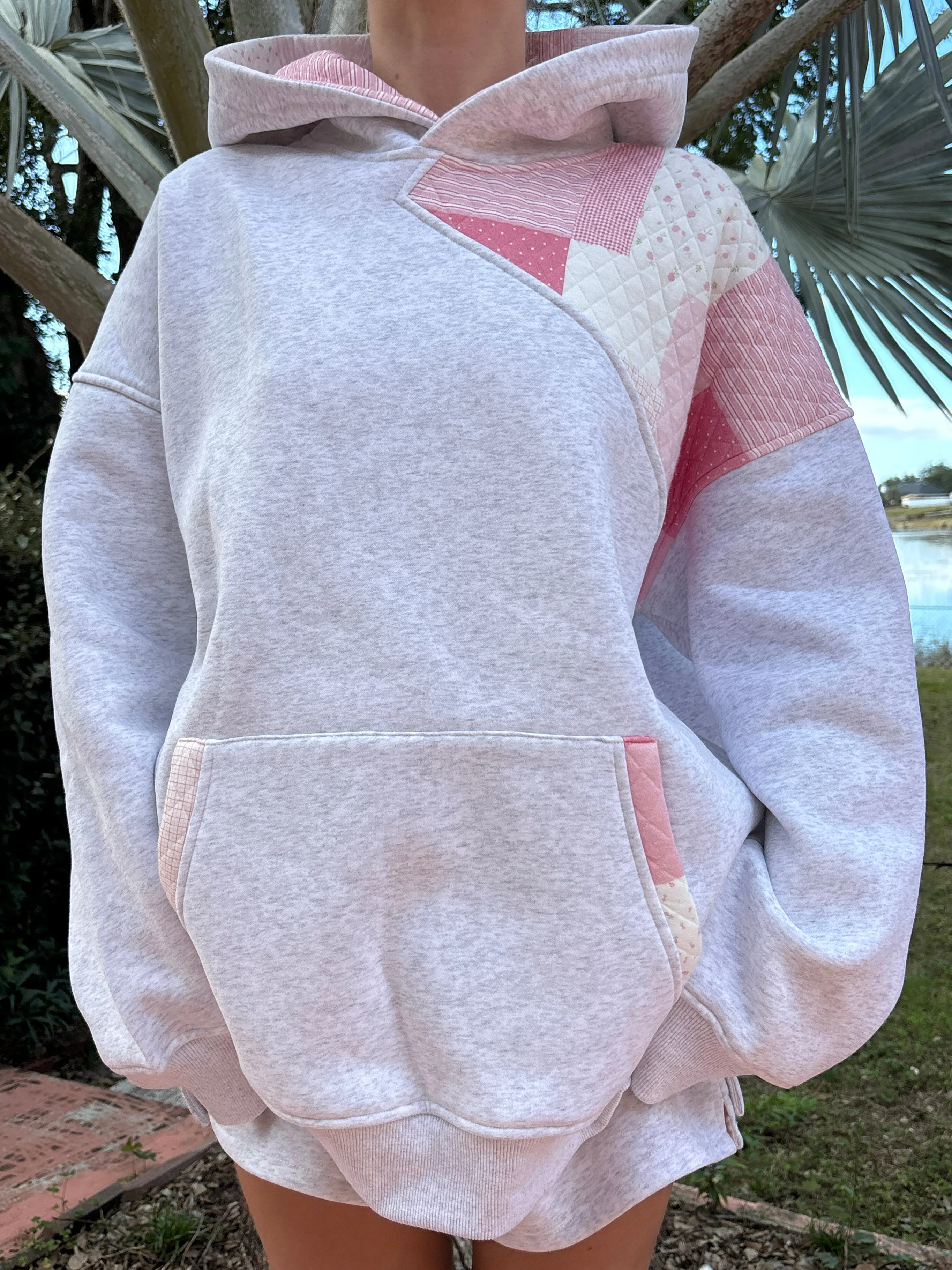 Pearl Grey Margo Quilted Patchwork Hoodie - Image 12