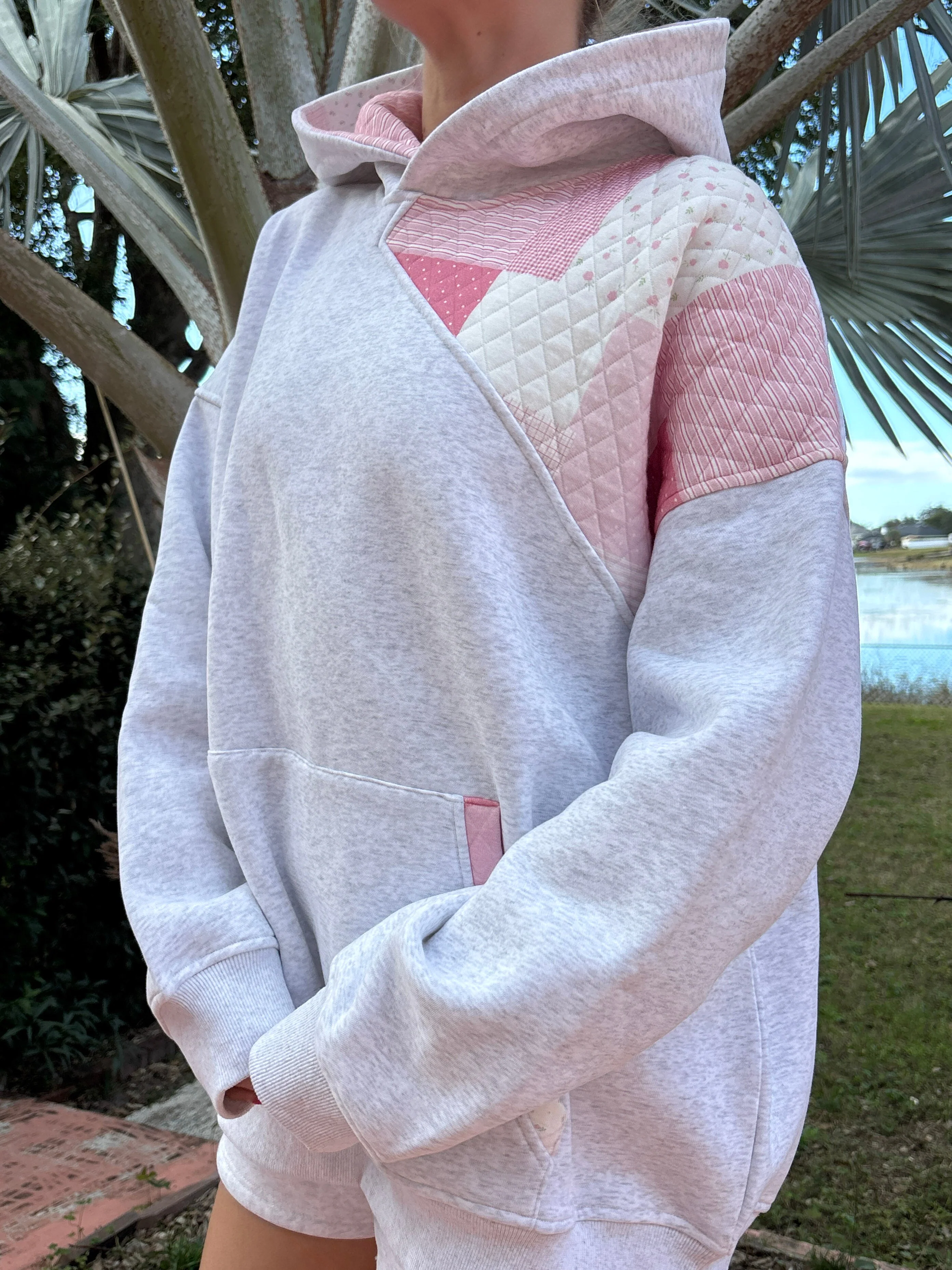 Pearl Grey Margo Quilted Patchwork Hoodie - Image 13