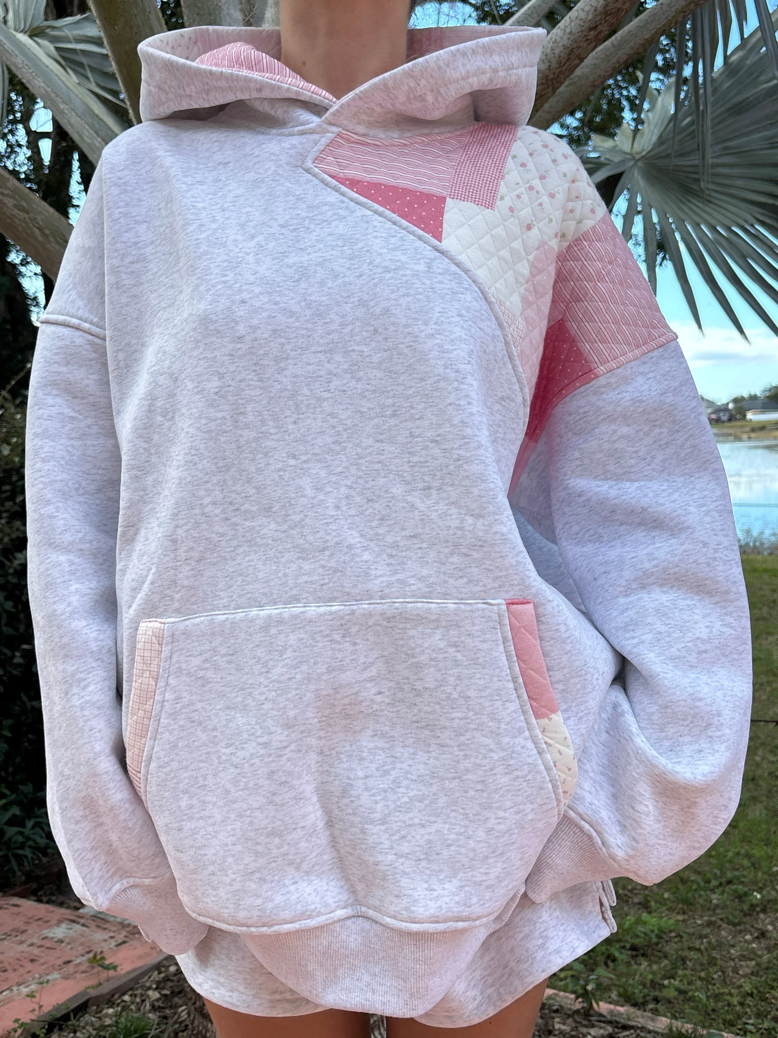 Pearl Grey Margo Quilted Patchwork Hoodie - Image 14