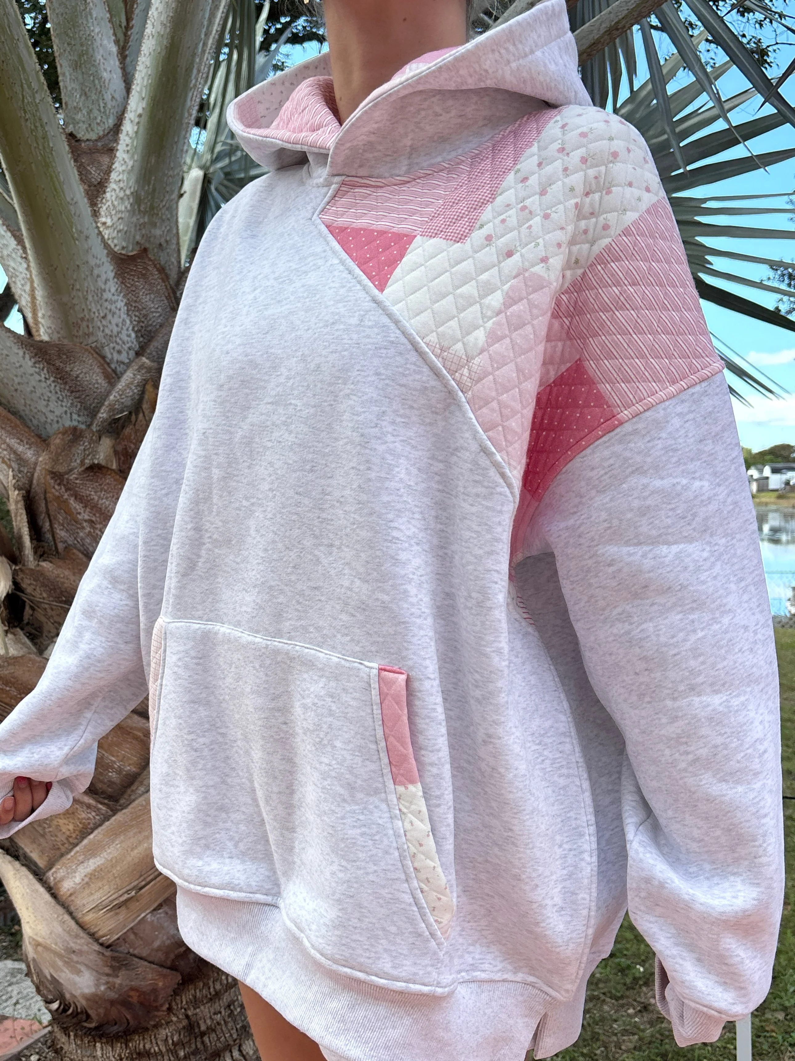 Pearl Grey Margo Quilted Patchwork Hoodie - Image 15