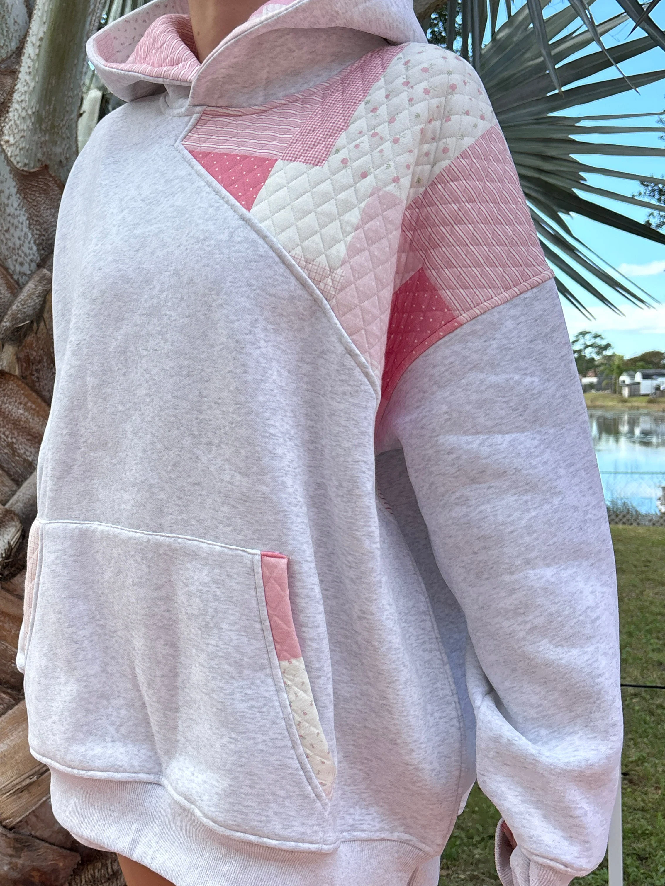 Pearl Grey Margo Quilted Patchwork Hoodie - Image 16