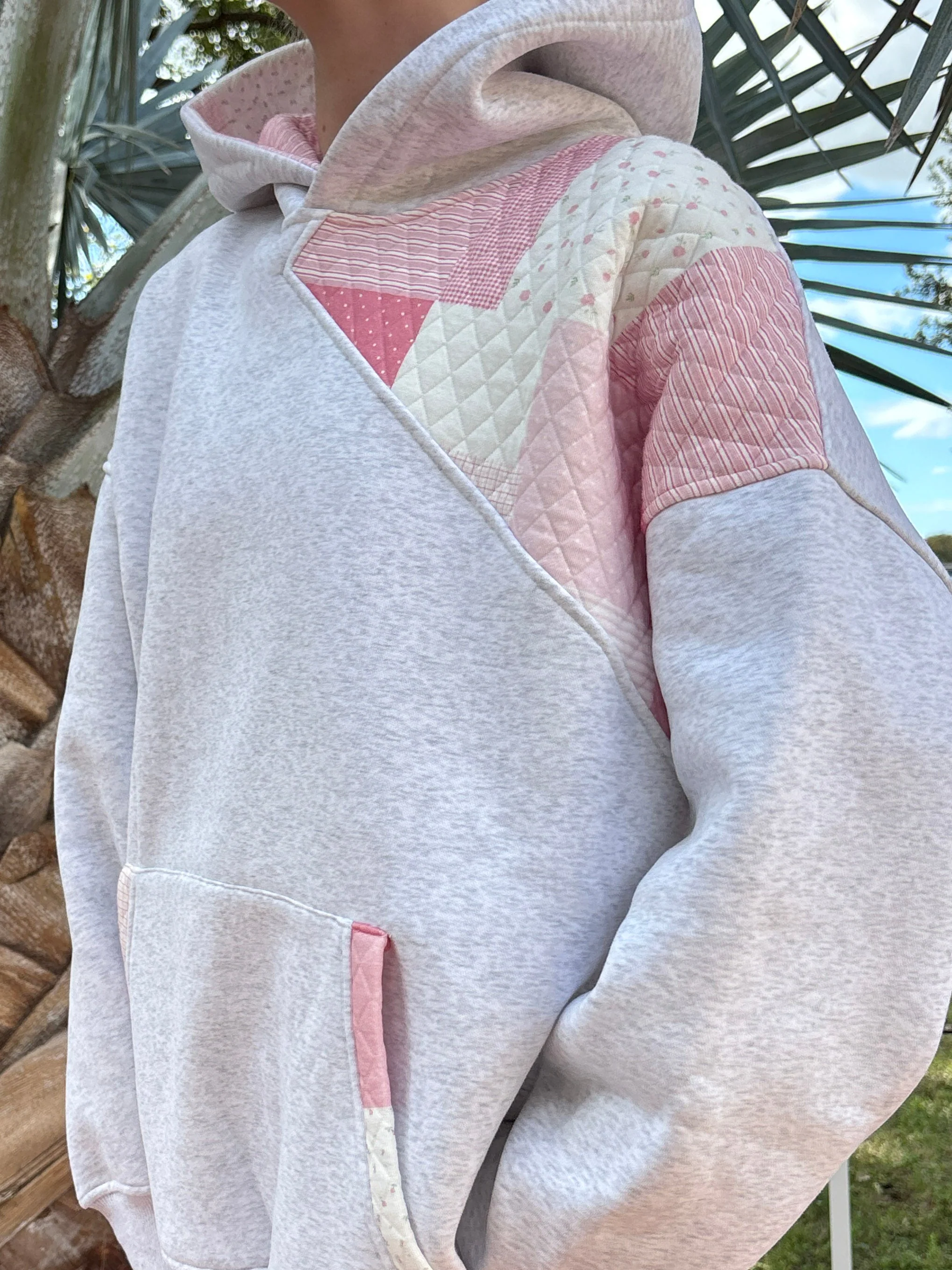 Pearl Grey Margo Quilted Patchwork Hoodie - Image 2