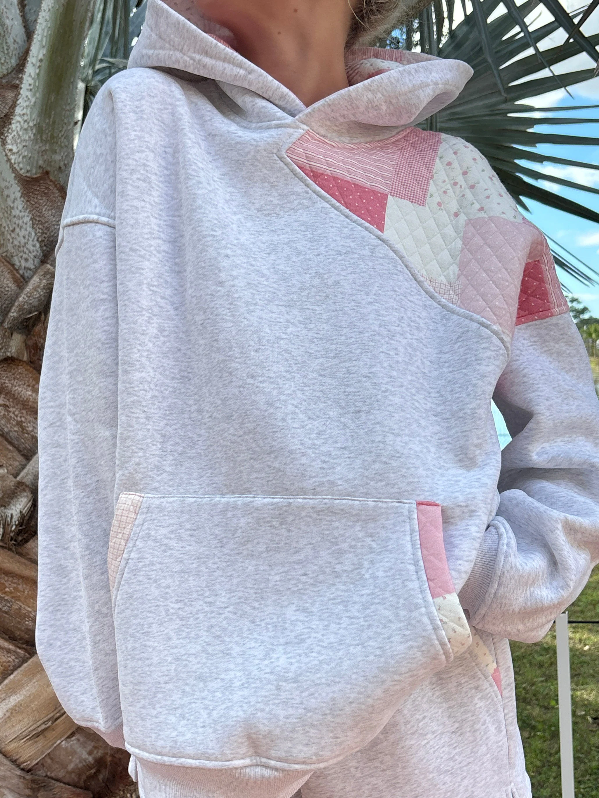 Pearl Grey Margo Quilted Patchwork Hoodie - Image 4