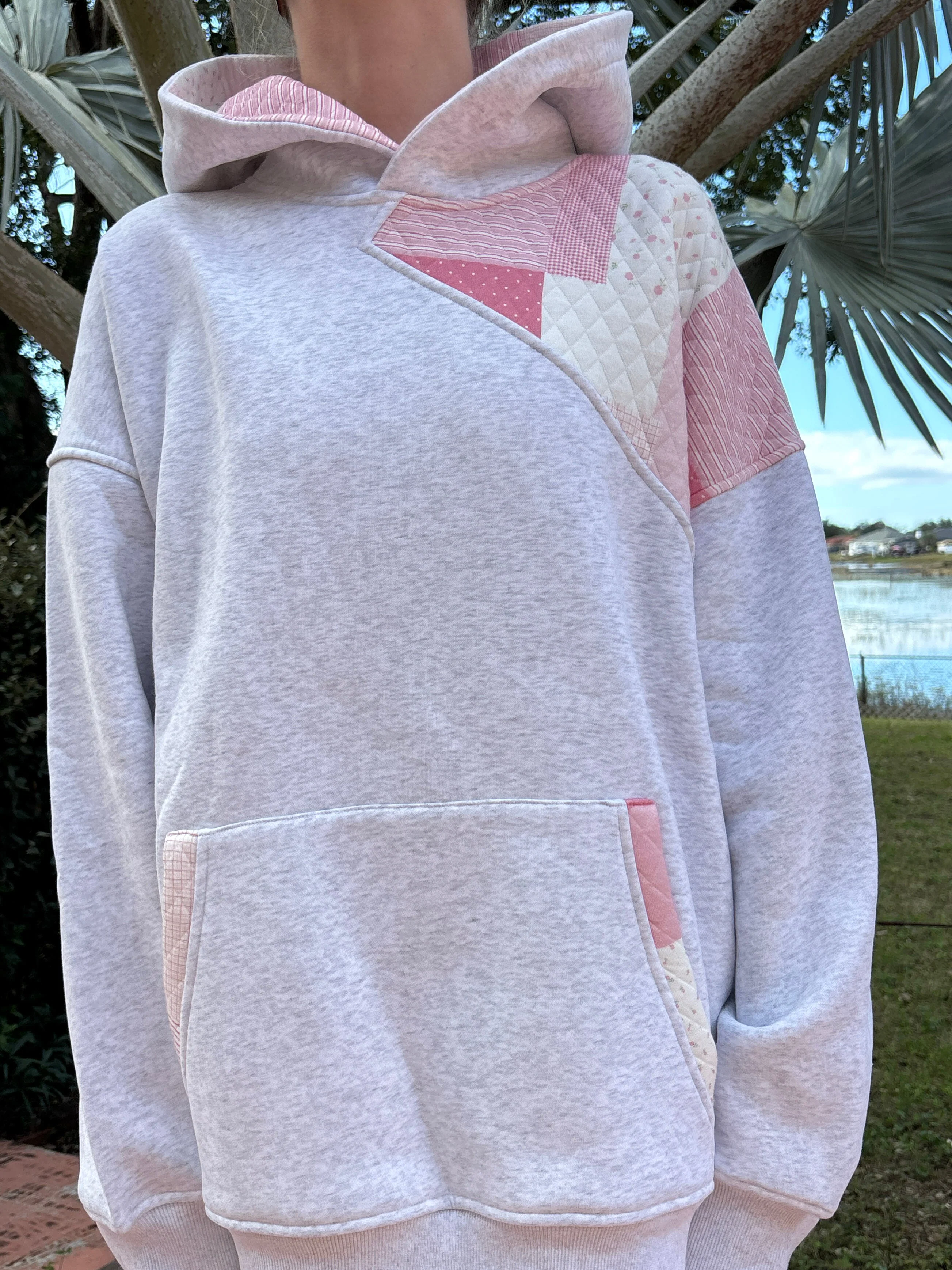 Pearl Grey Margo Quilted Patchwork Hoodie - Image 5