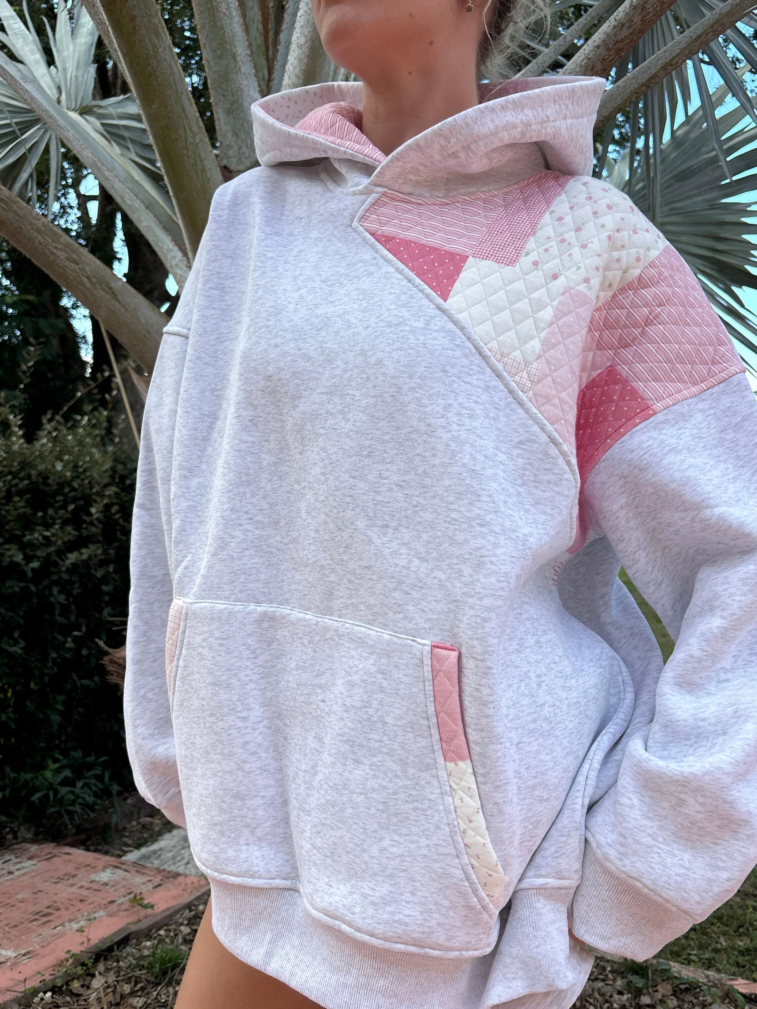 Pearl Grey Margo Quilted Patchwork Hoodie - Image 6