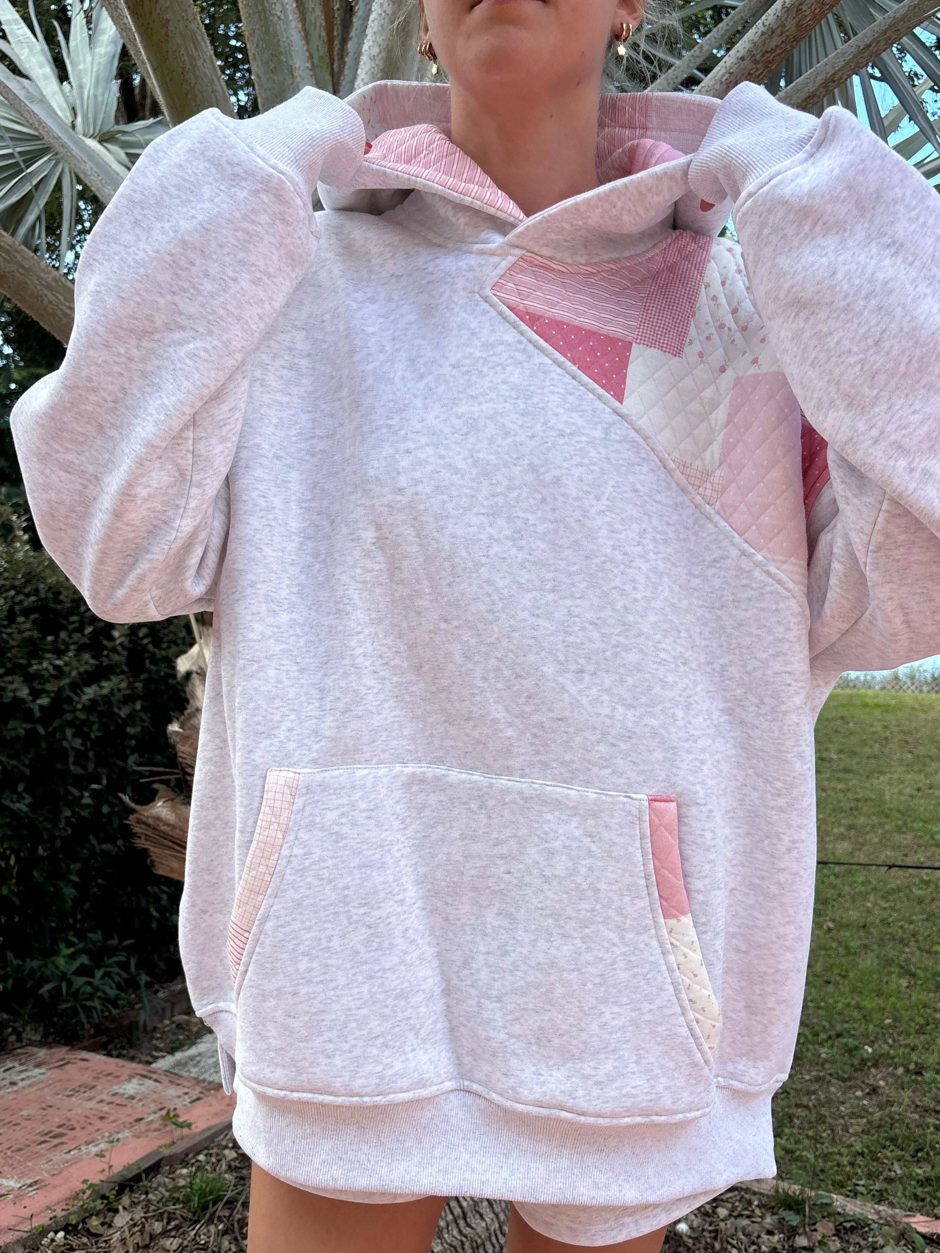 Pearl Grey Margo Quilted Patchwork Hoodie - Image 7