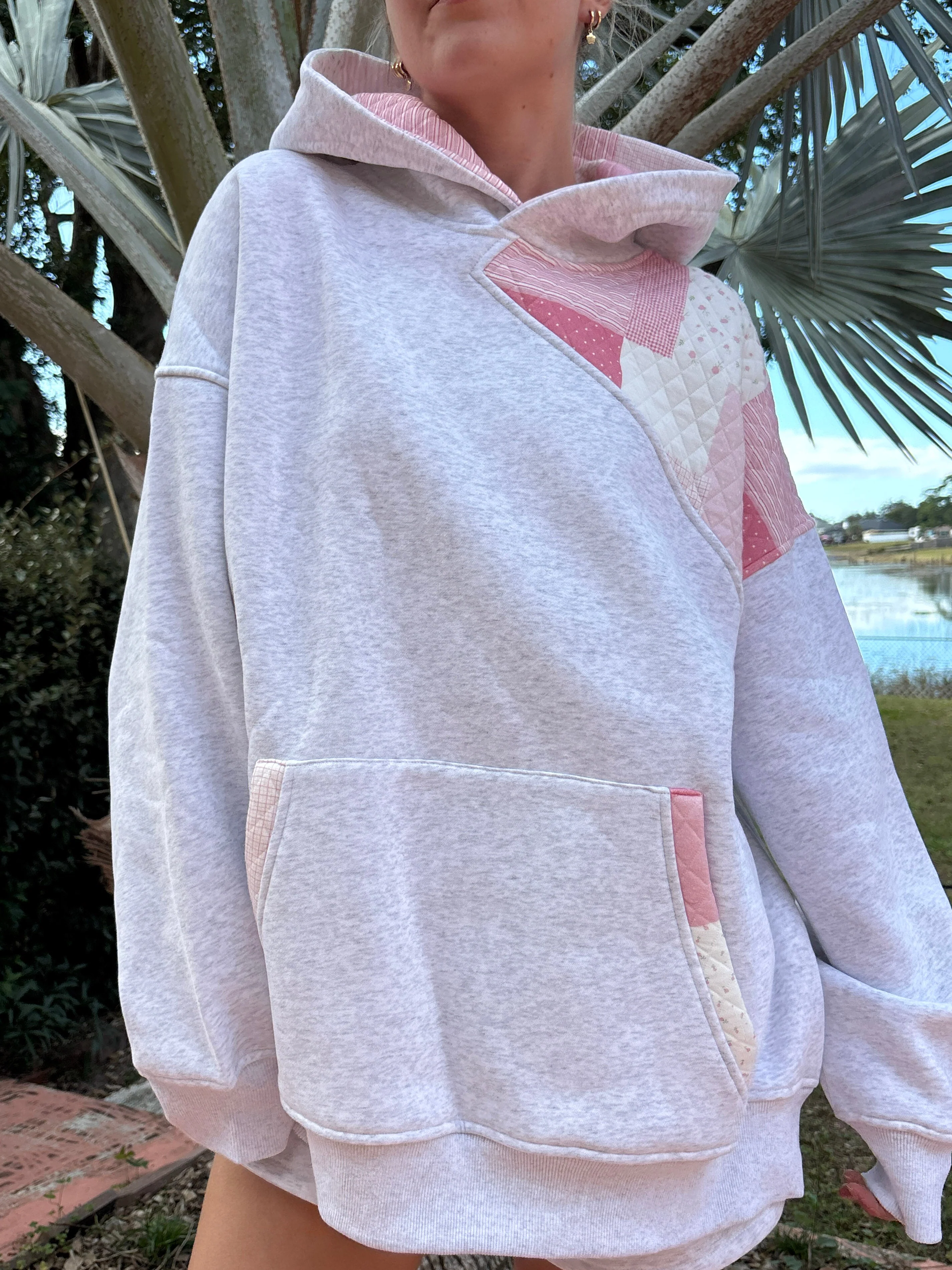 Pearl Grey Margo Quilted Patchwork Hoodie - Image 9