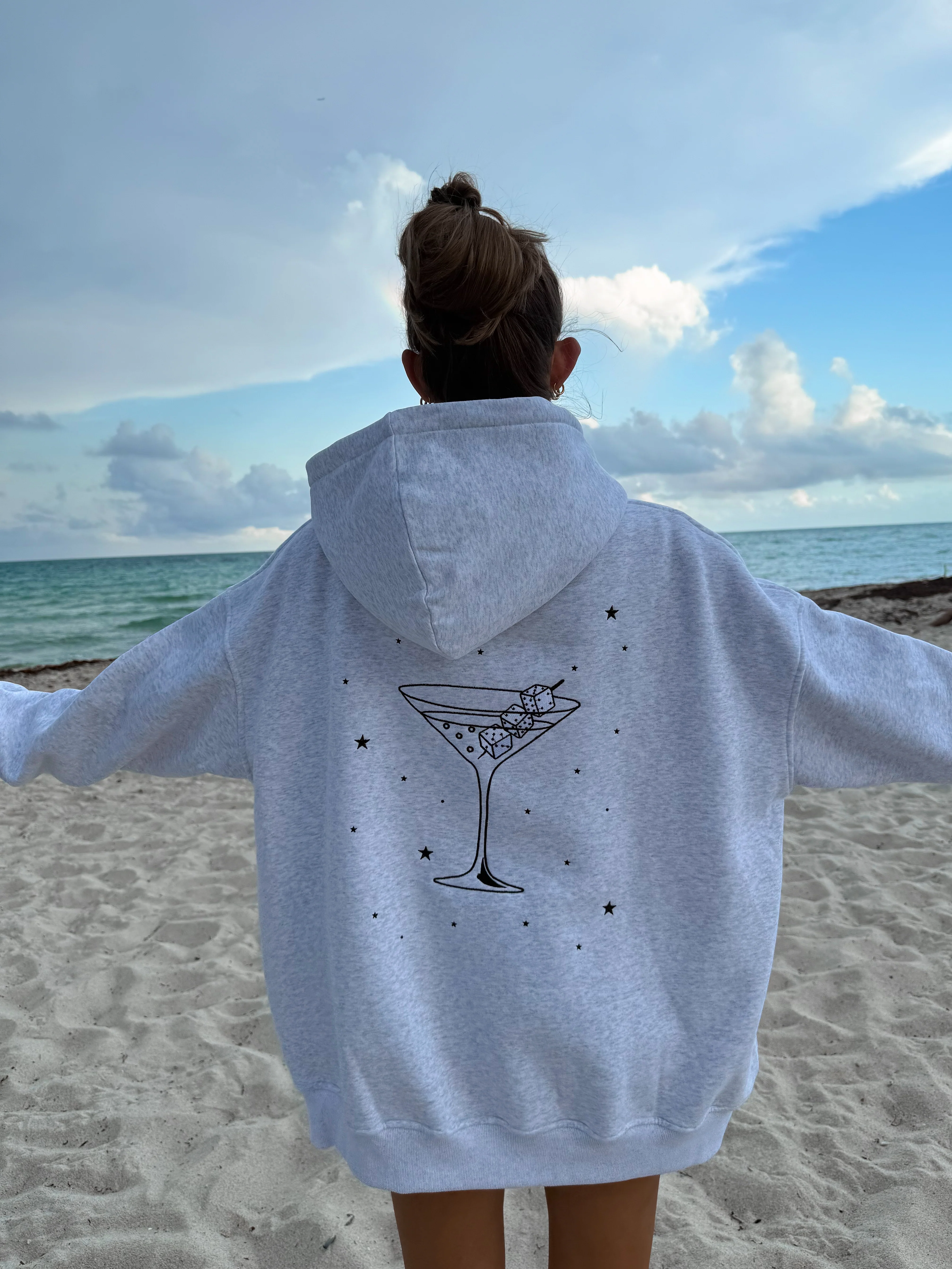 Pearl Grey Martini Dice Embroider Hoodie - Image 3