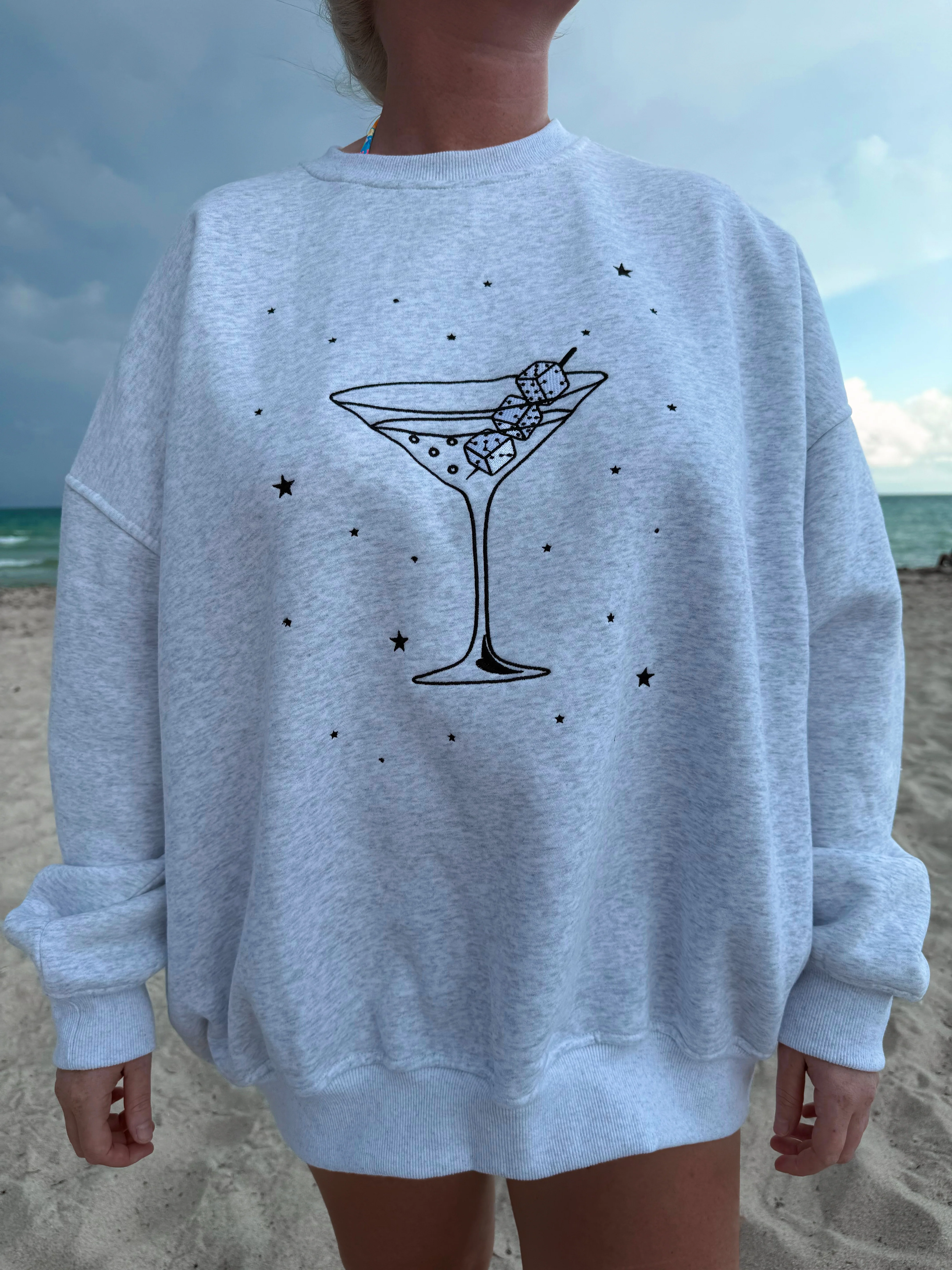 Pearl Grey Martini Dice Embroider Sweatshirt - Image 2