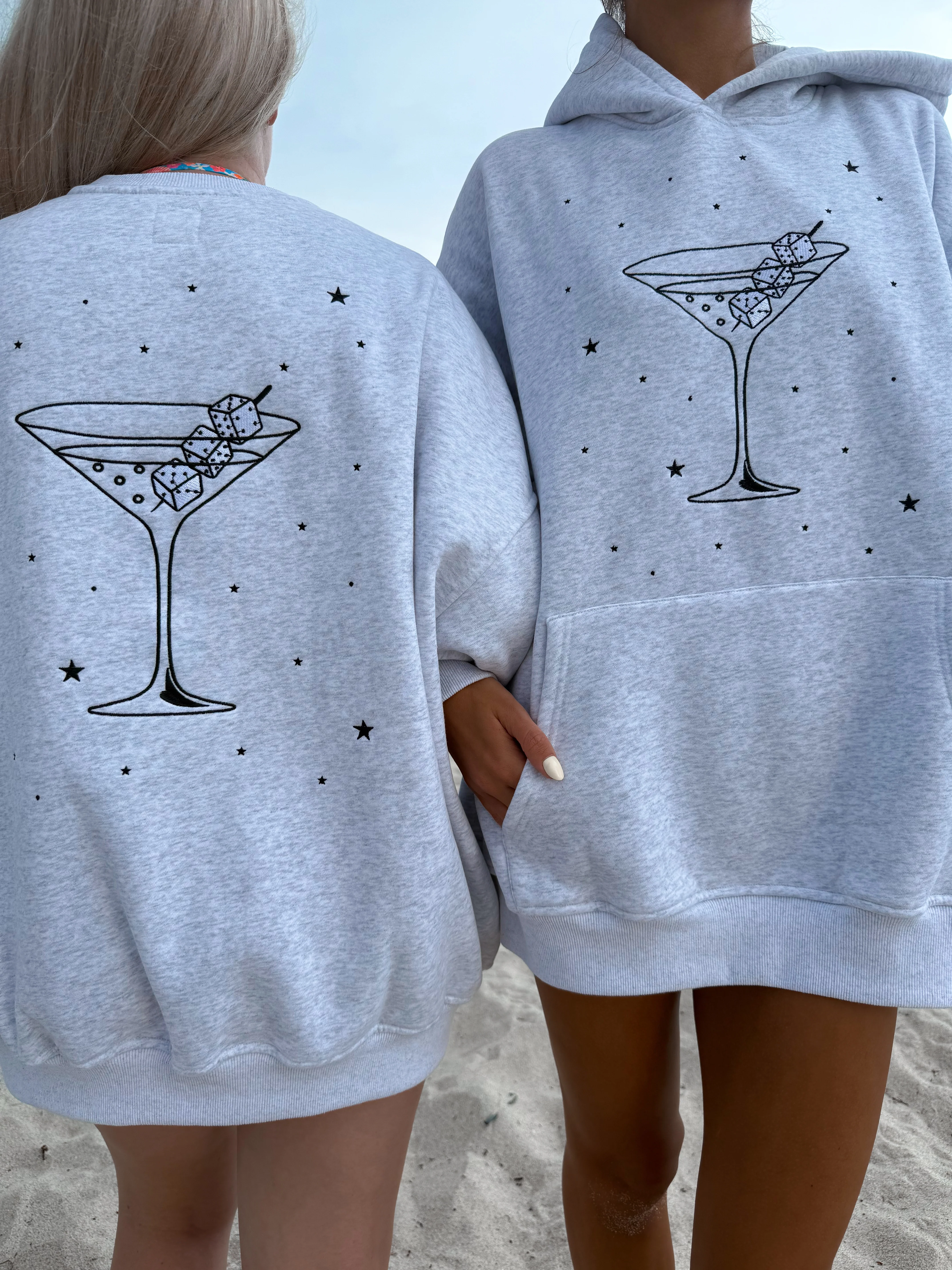 Pearl Grey Martini Dice Embroider Sweatshirt - Image 3