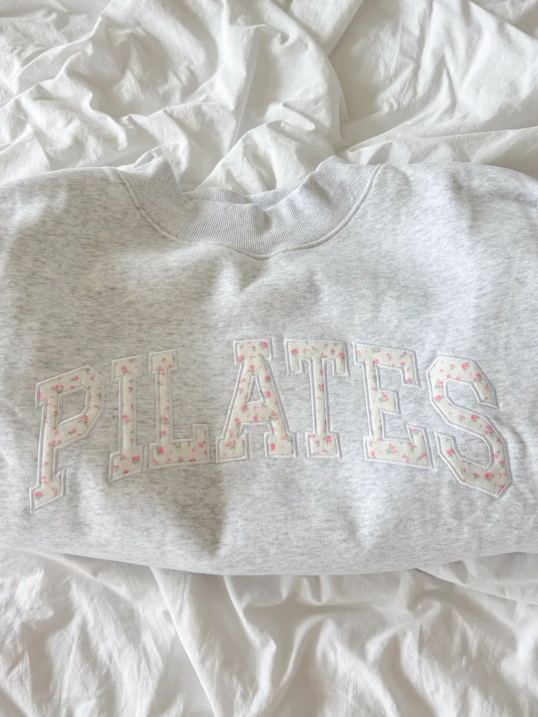 Pearl Grey Mockneck Pilates Embroider Sweatshirt - Image 10